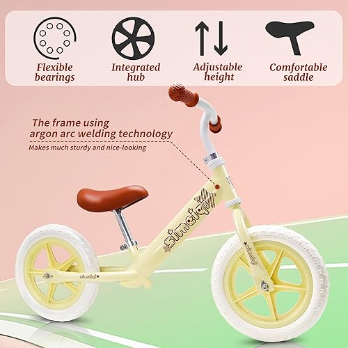 Miniatura 10 de SIMEIQI Bicicleta de equilibrio de 12 pulgadas para niños de 2 a 5 años, asiento y manubrio ajustables, neumáticos sin planos, bicicleta de