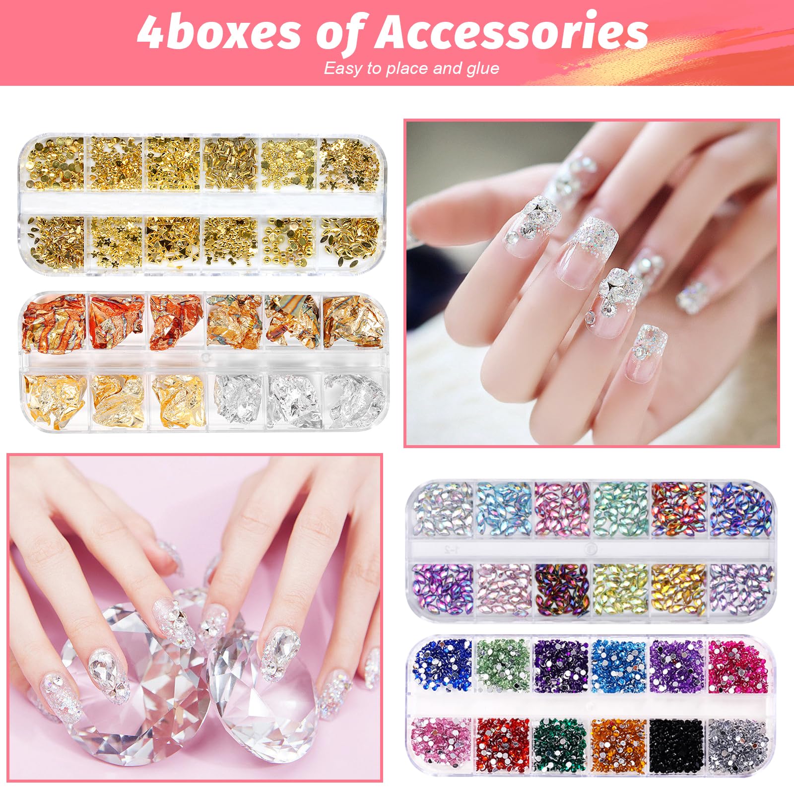 96 Pièces Kit de Nail Art Pinceau,15 Pcs Pinceaux Ongles Nail Art Brosses, 5 Stylos Dotting, 30 Pcs Striping Tape Autocollant, 3 Boîtes Ongles Strass,Nail Art Accessoires Professionnel kit