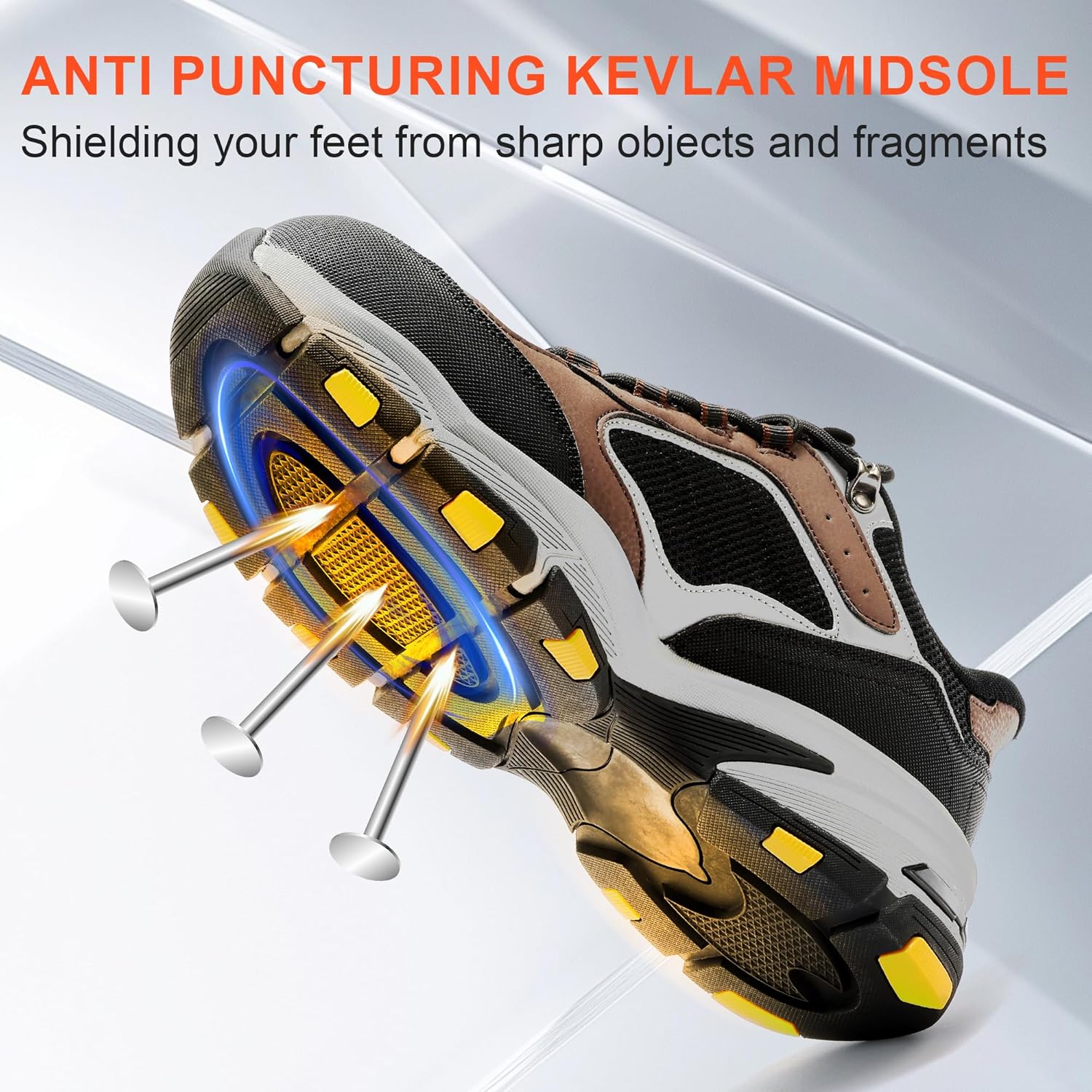 Men's Steel Toe Shoes Comfortable Work Sneakers Shock Absorbing Safety Shoes with Arch Support, Lightweight Non-Slip Puncture Resistant Construction Footwear Breathable Slip On Industrial Shoes - Image 4