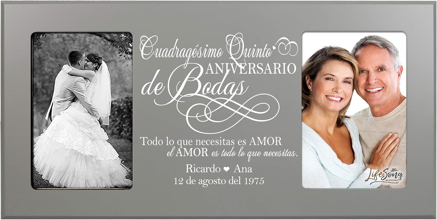 LifeSong Milestones Personalized 45th Anniversary Picture Frame Marriage Keepsake Gift with Spanish Verse - Forty Five Years Wedding Gift for Parents Husband Wife Him Her Holds 2-4x6 Photo (Cherry)