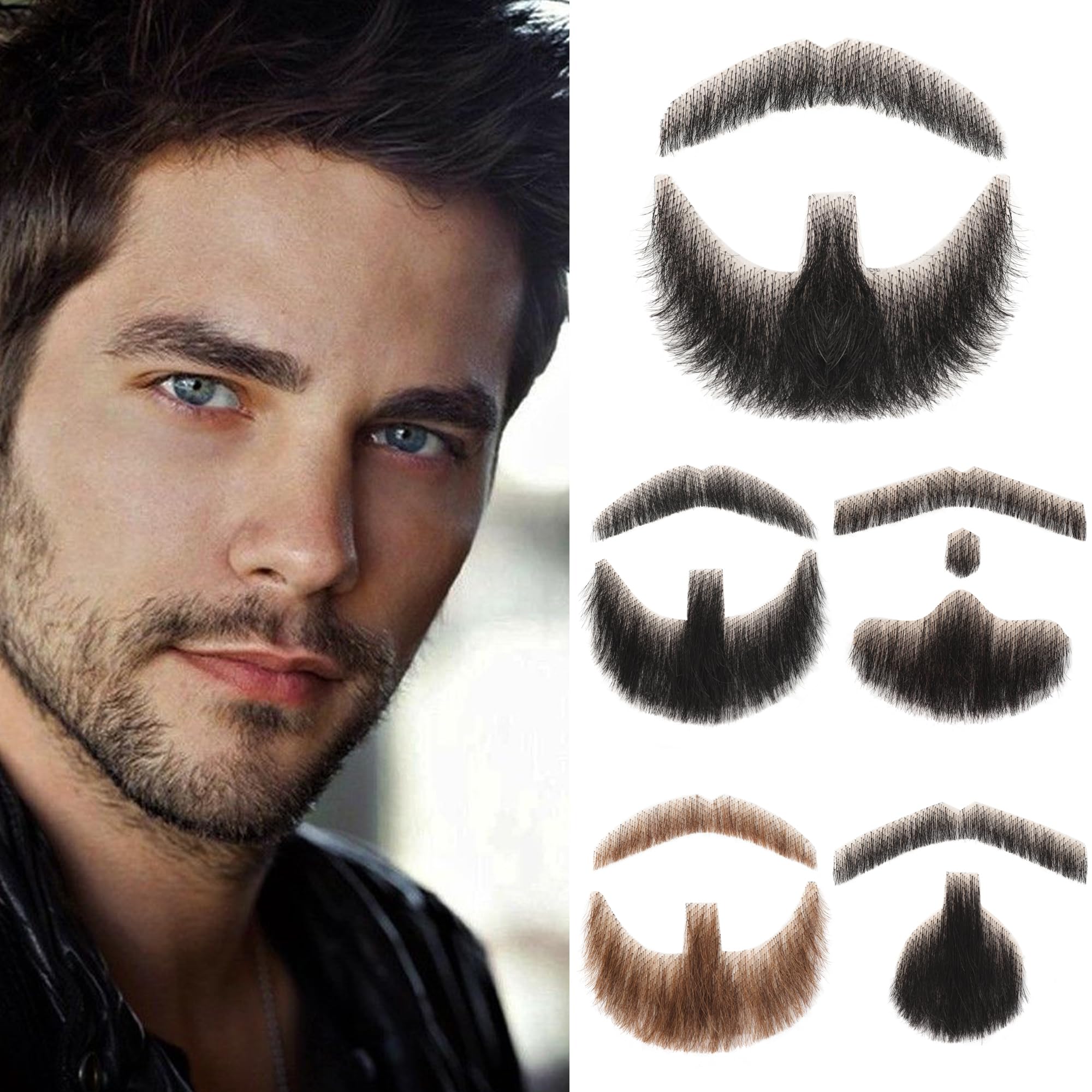 doremi Fake Beard Fake Goatee Realistic Beard Fake Goatee 100% Human Hair Beard with Adhesive Lace Beard for Christmas Halloween Cosplay Party