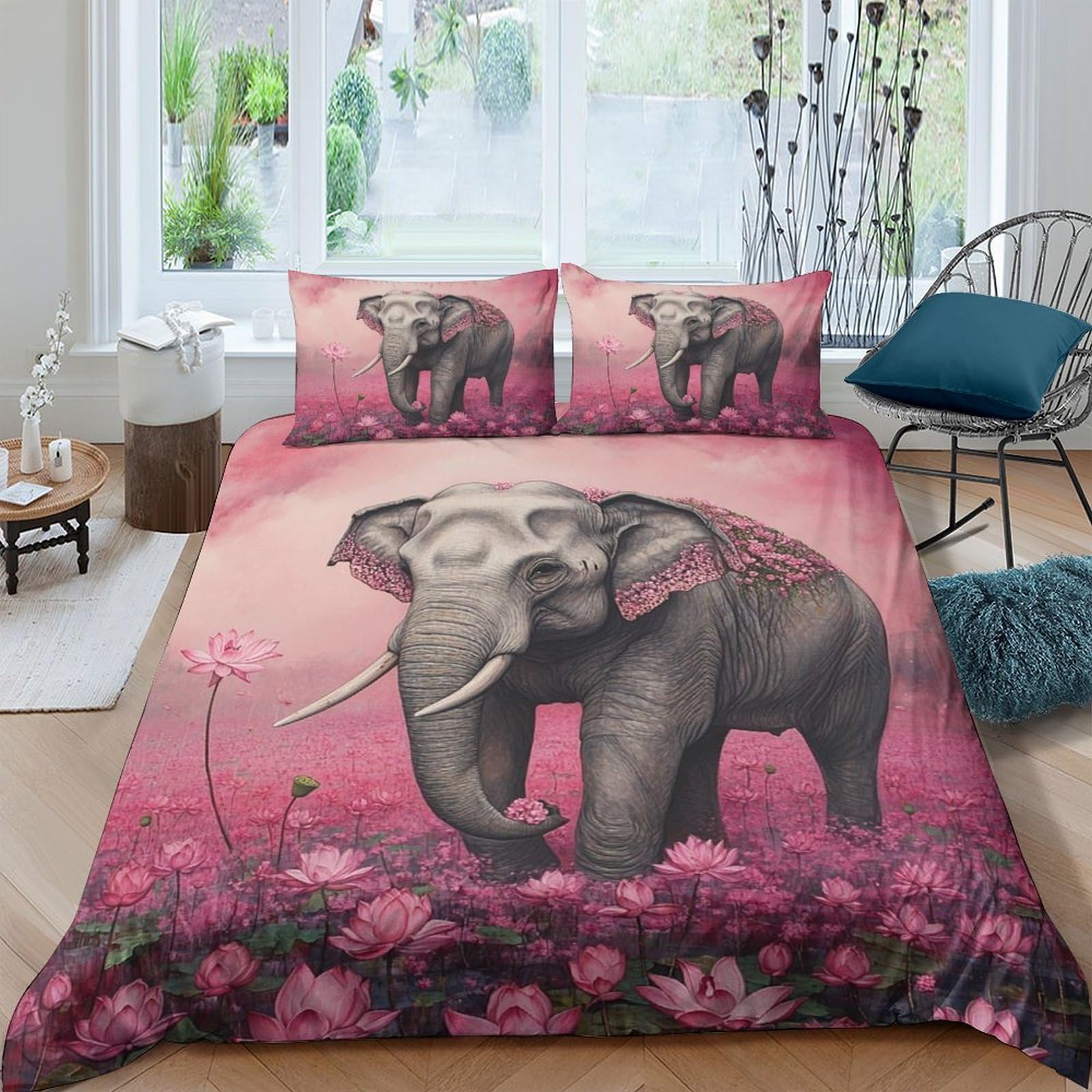 Ctjqhvkz Style-7 3D Printed Pink Elephant Fitted Sheet Microfiber Soft Anti-Slip Lotus Flowers Mattress Cover For Bedroom Dorm Decor Single（135X200cm）