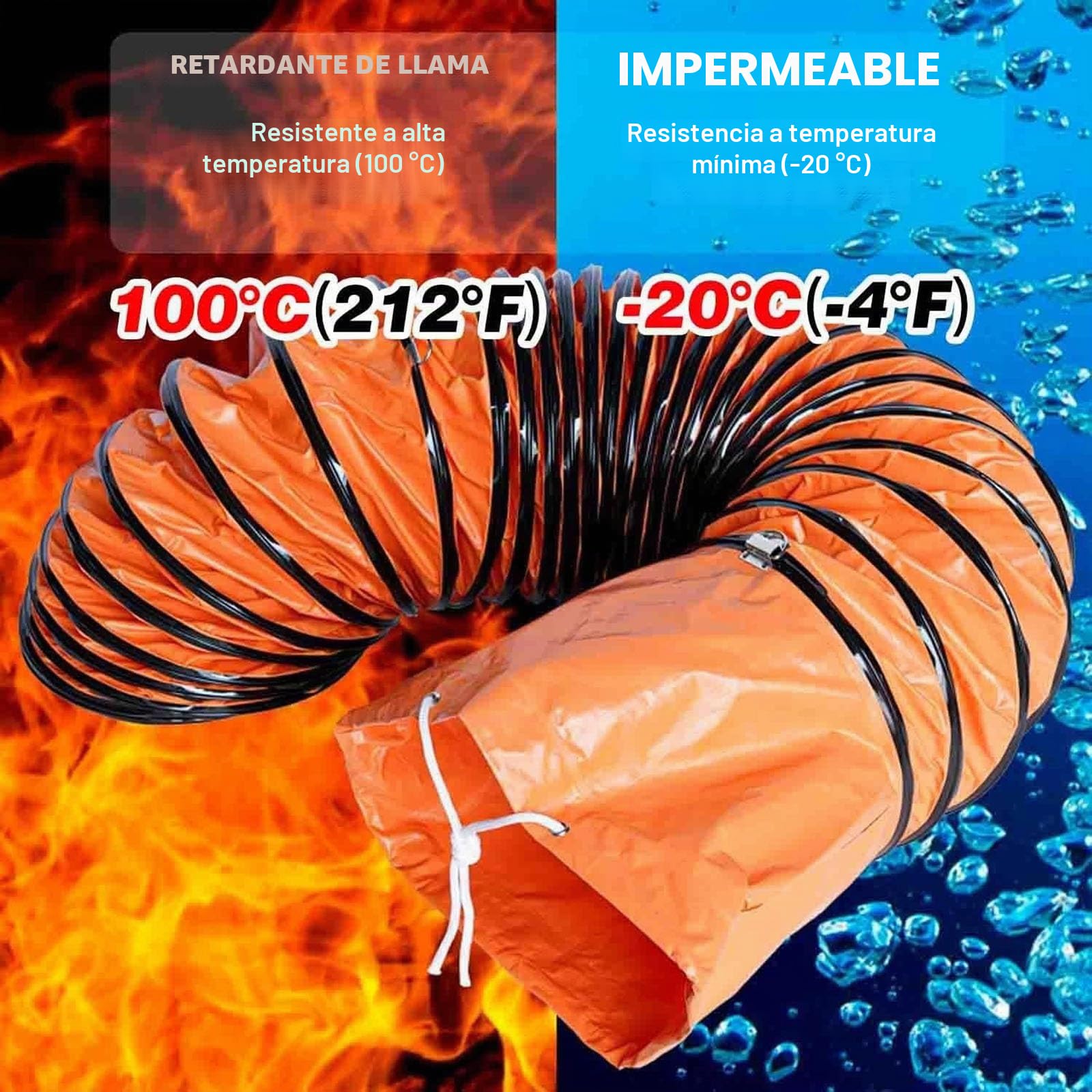 Manguera de conducto de ventilador extractor, conducto flexible de HVAC para conductos de aire, ideal para aplicaciones de sótano, baño y ático, longitud de 1,83 m, diámetro de 20 cm