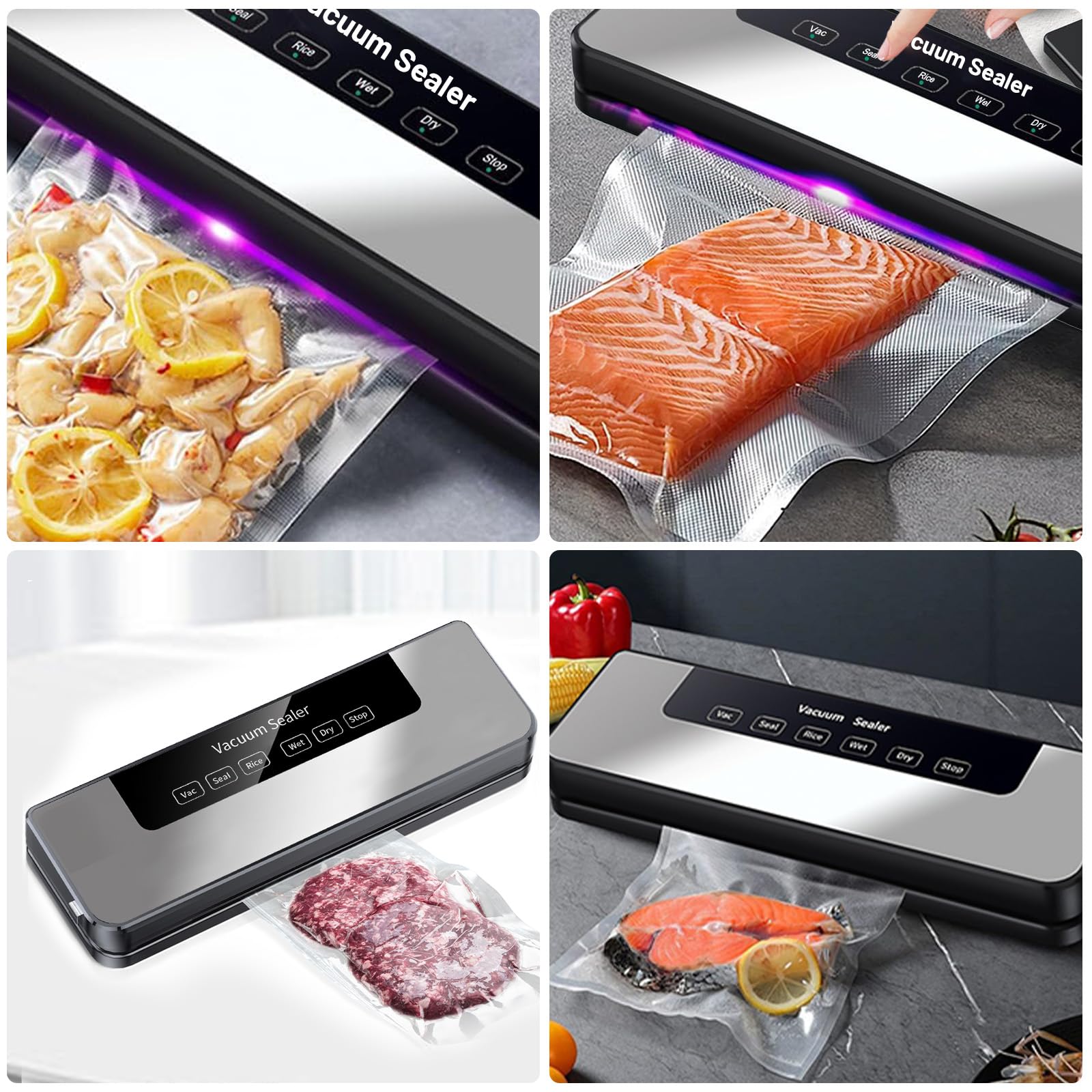 Machine de Mise sous Vide Professionnelle 85kPa, Scelleuse Automatique pour Aliments Secs et Humides, 4 Modes, 700g Compacte, Conservation Longue Durée, 50 Sacs Inclus