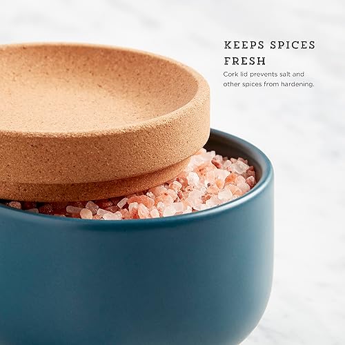 Miniatura 4 de Kamenstein Cerdo de sal de cerámica y corcho con tapa de fácil elevación para un fácil acceso, verde azulado