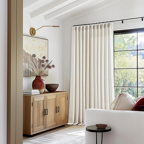 Miniatura 145 de Cortinas plisadas de lino neutro de 84 pulgadas de largo, juego de 2 paneles para sala de estar, comedor, con trabilla trasera de pliegues pinzados,