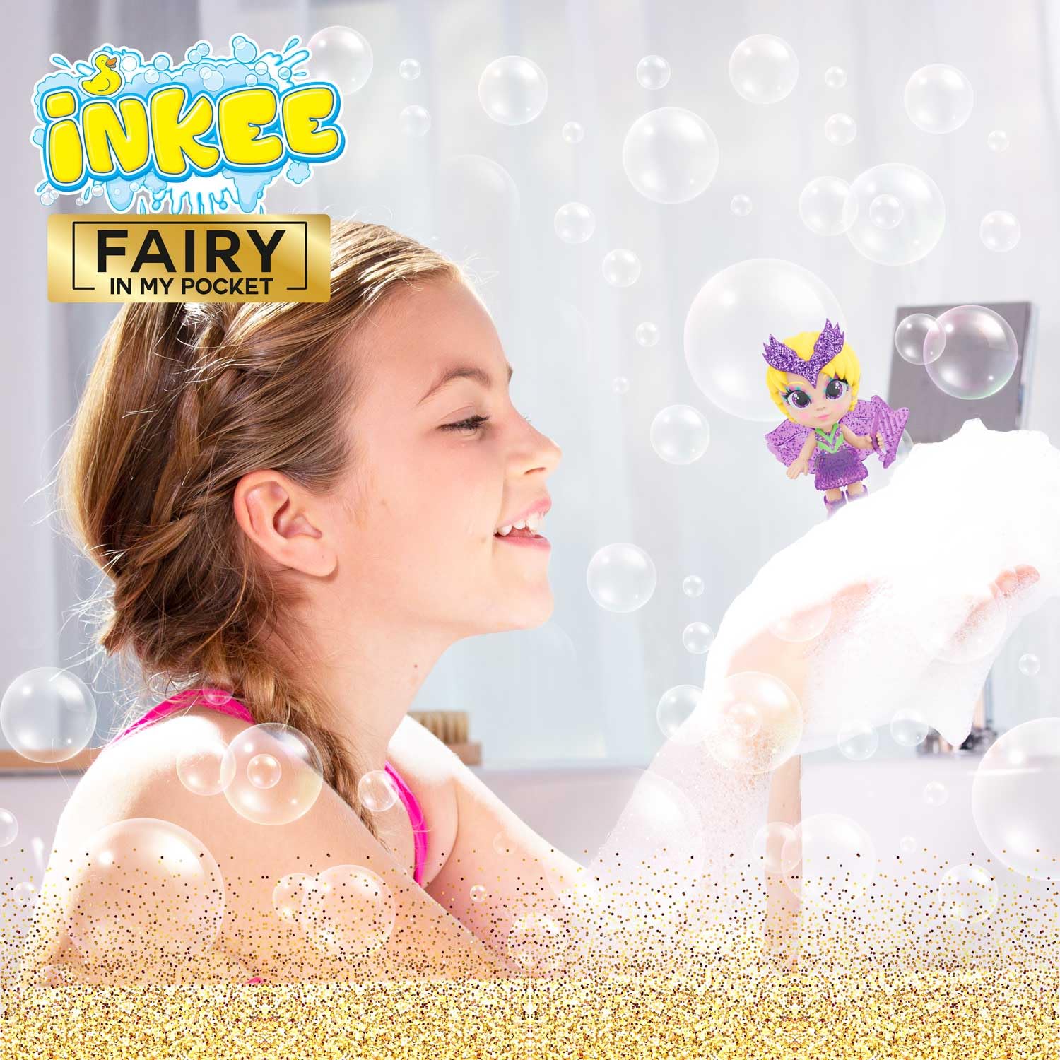 INKEE Surprise XXL Bomba do Kąpieli Fairy In My Pocket – Kule do Kąpieli dla Dzieci z Niespodzianką, Kula 180g z Figurką Wróżki do Kolekcjonowania – Aromat Żelków i Olejek z Nagietka – 1 Sztuka