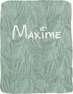 KDO MAGIC Plaid personnalisé avec prénom - Couverture Polaire Personnalisable brodé - 125 x 150cm - Cadeau pour Homme et Femme (Bleu Vert Pâle)