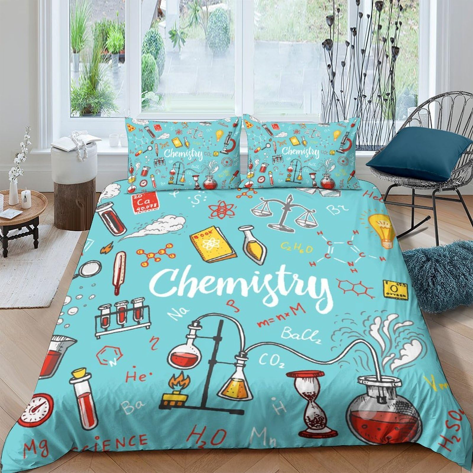 Ctjqhvkz Style-6 3D Printed Chemistry Lab Fitted Sheet Microfiber Blue Science Bed Cover For Bedroom Dorm Room Mattress Protection Single（135X200cm）