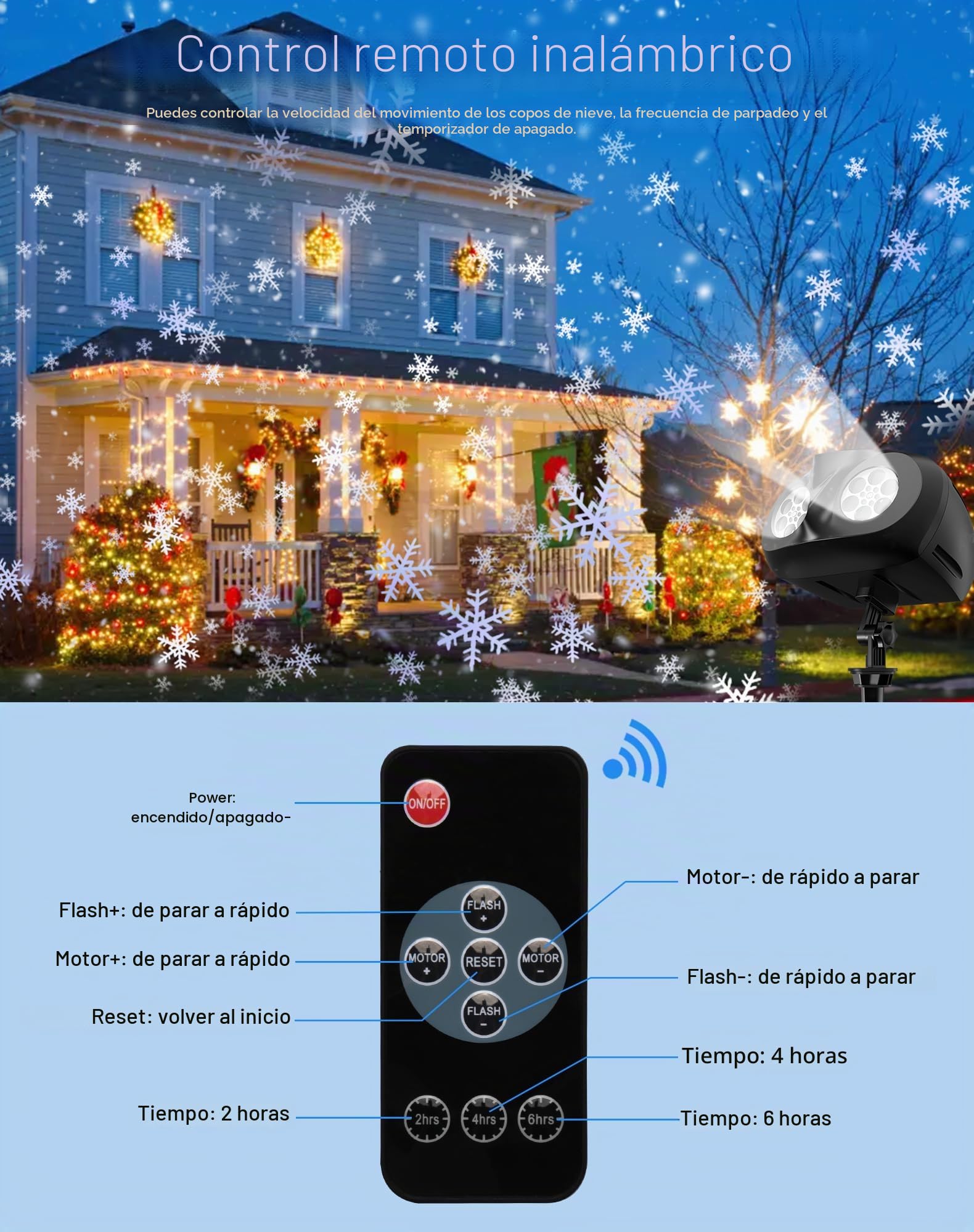 Proyector Luces Navidad, LED Proyector Copos de Nieve Lámpara de Proyección Navidad con Control Remoto, Impermeable IP45 Exterior y Interior, Decoración para Fiesta, Festivos, Halloween