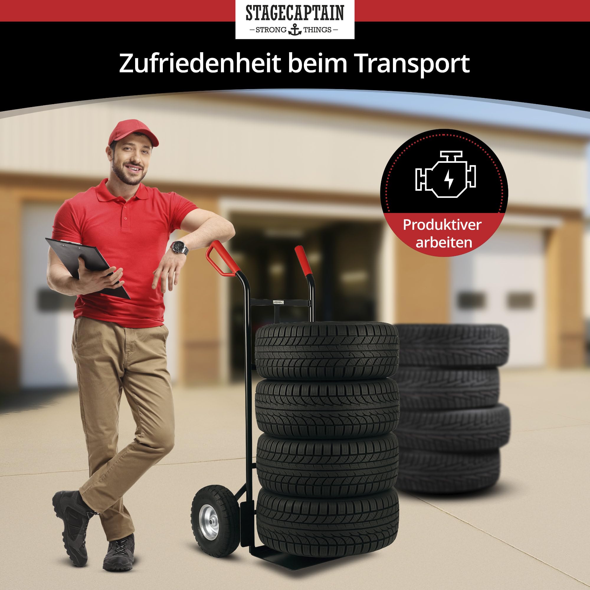 Stagecaptain Carryboy Sackkarre - 200 kg belastbar - Transportkarre für Umzug oder Getränkekisten - Robuster Stahlrahmen und Luftreifen mit 26 cm Ø - Handwagen mit Sicherheits-Haltegriffen - Schwarz