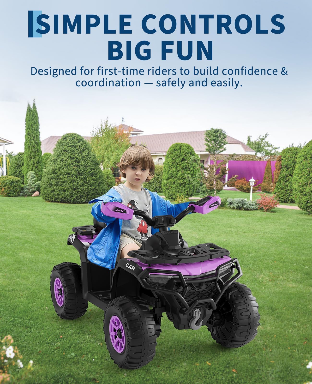 GarveeMore Quad Eléctrico Infantil 12V 4x4 con 2 Motores - Coche Niño Azul Marino con Control Remoto Parental, Suspensión, Faros LED, Música USB para Niños de 3 a 6 Años — view 7