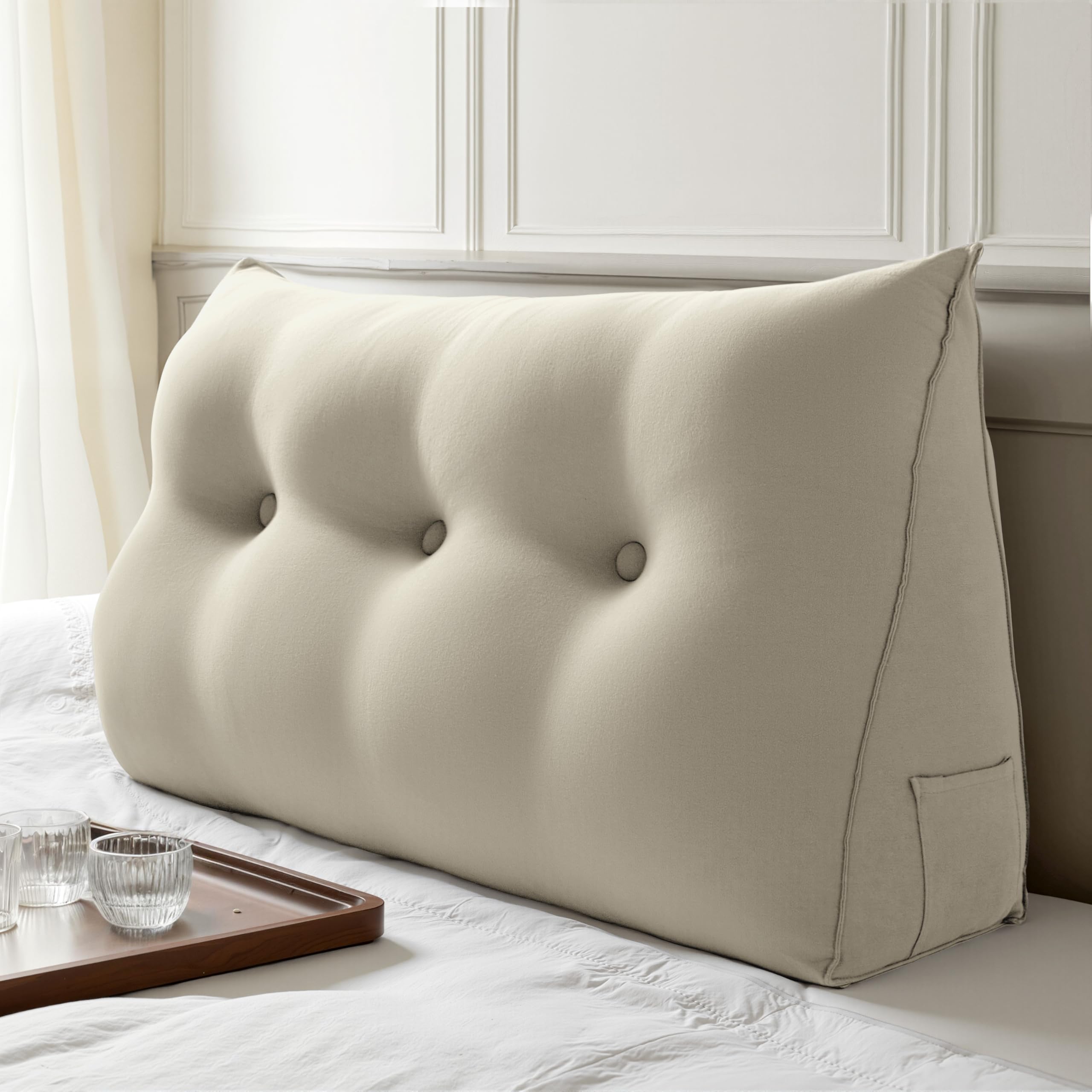 WOWMAX Multifunctional Upholstered Headboard Pillow Twin, Natural
