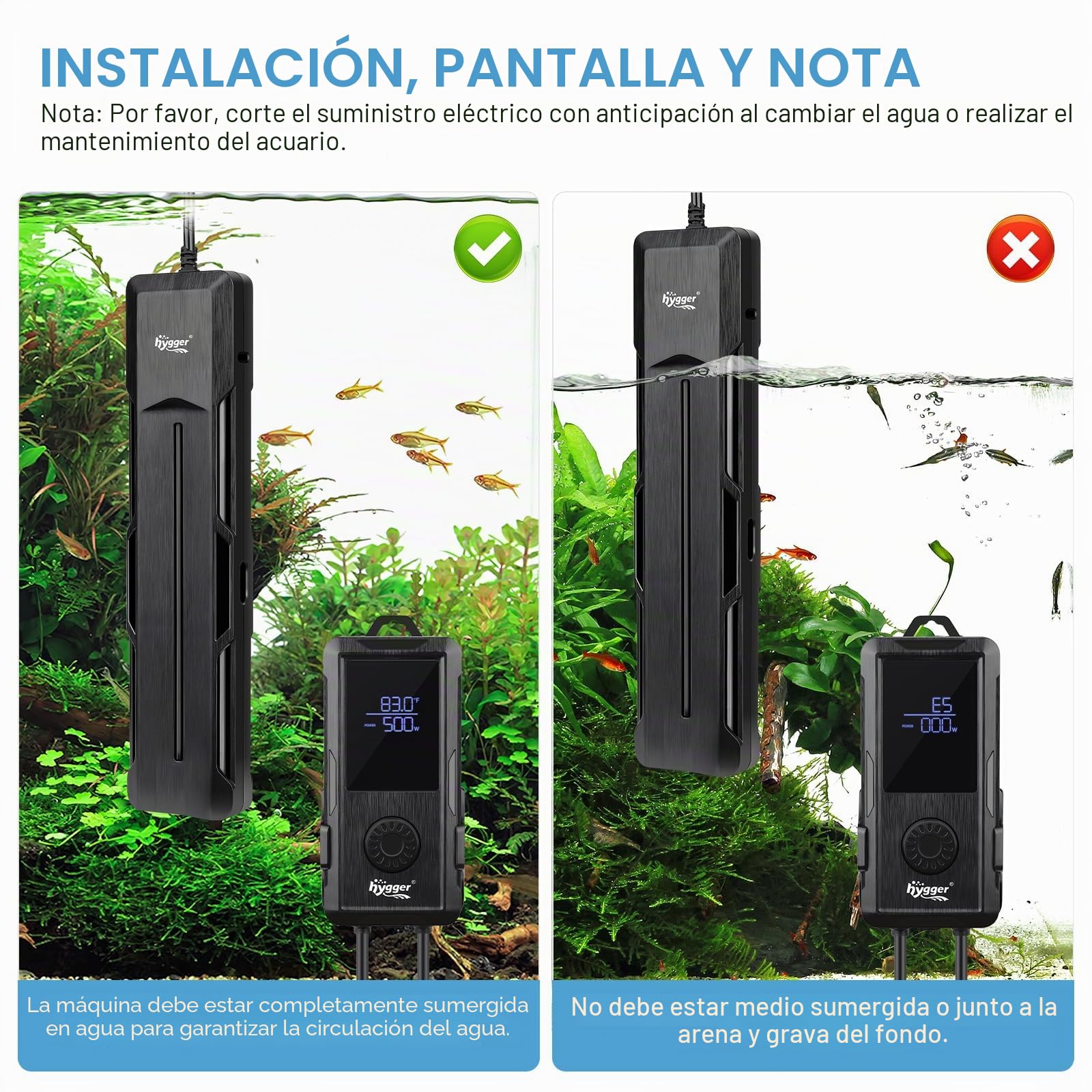 Hygger - Calefacción para acuario (800 W, calefacción sumergible, para acuario, temperatura ajustable, con controlador de pantalla digital, LED, 800 W)