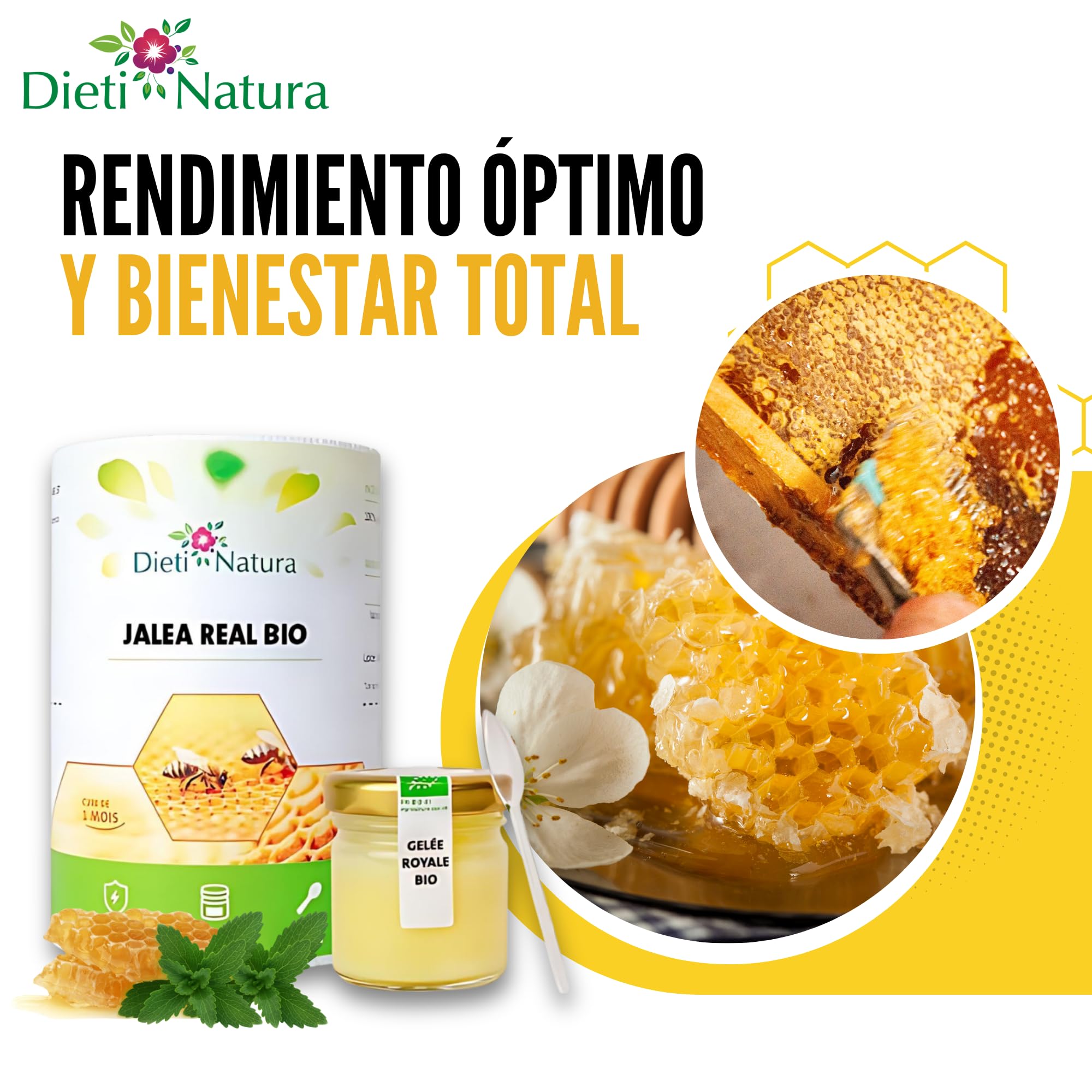Dieti Natura Tarro de Jalea Real Fresca BIO (30g) (Pack de 6) - Jalea Real Pura con Elementos Esenciales: Vitaminas, Oligoelementos y Minerales para Energía Natural y Defensa Inmunológica