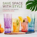 Bravario Royal Tumbler en plastique, verres d'eau de qualité supérieure, lave-vaisselle-safe BPA-free couleurs mélangées durables assorties coupes empilables, 500 ml, lot de 6
