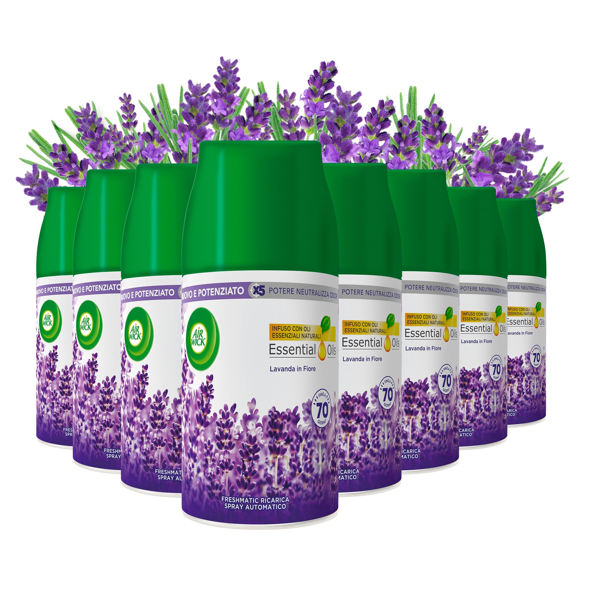 Airwick Kit Freshmatic Profumatore per Ambienti : 8 Freshmatic Ricariche alla fragranza Profumo di Lavanda, 8x250ml