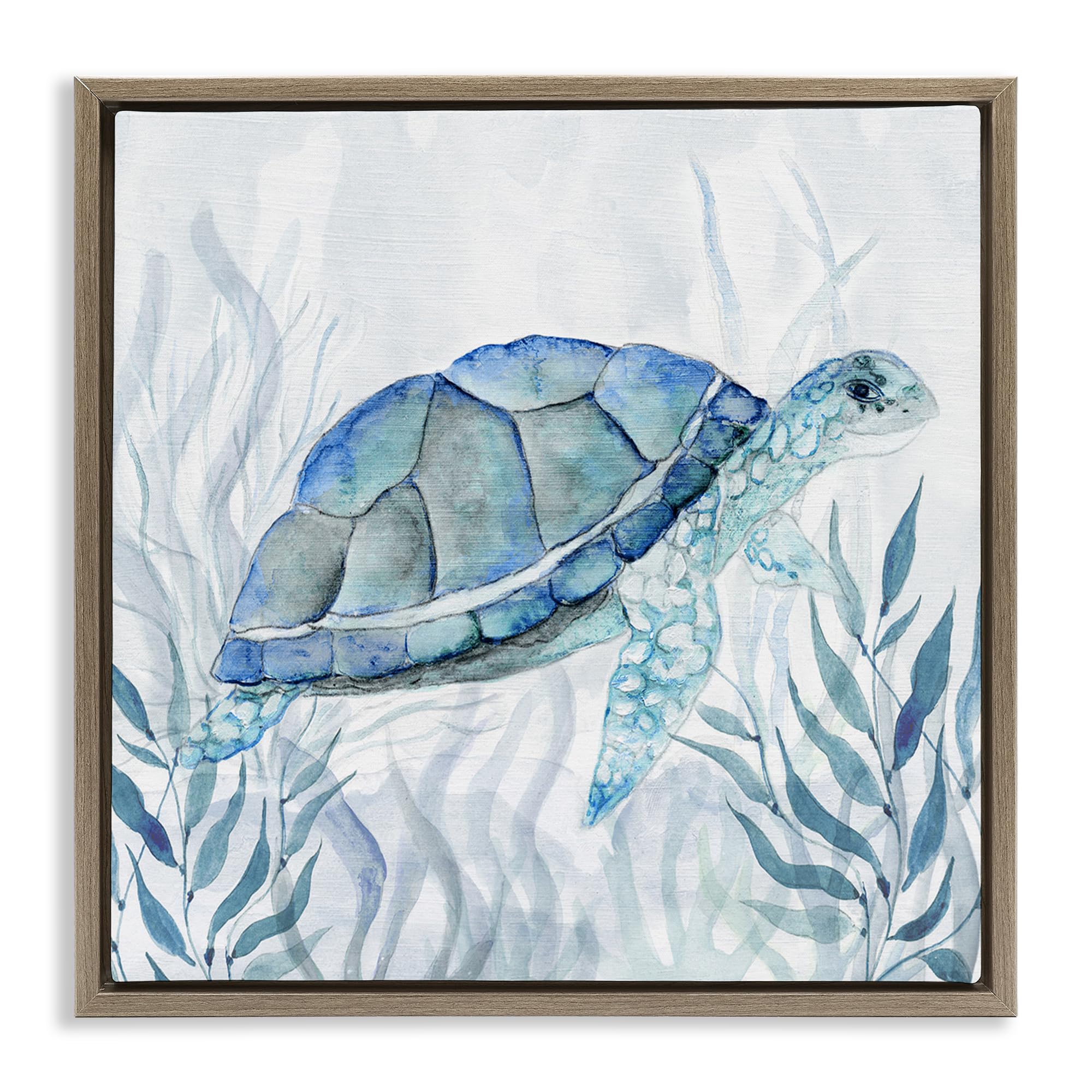 Stupell Industries 'Smiling Turtle Gaze', Floating Frame Canvas Art, Brown, 18 x 18 Inches, Easy to Hang and Sturdy, Made in USA, by Janet Tava