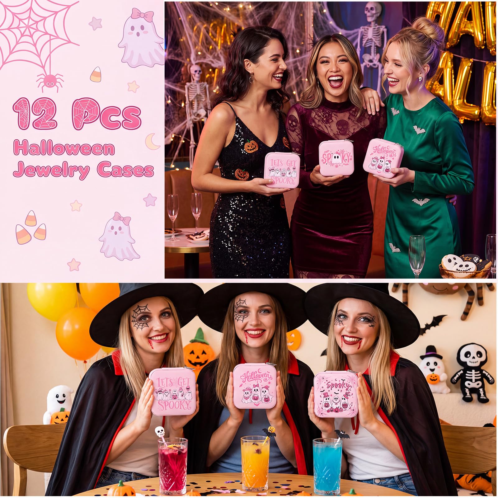 Tondiamo 12 pz rosa mini scatola di gioielli di Halloween Bulk Spooky