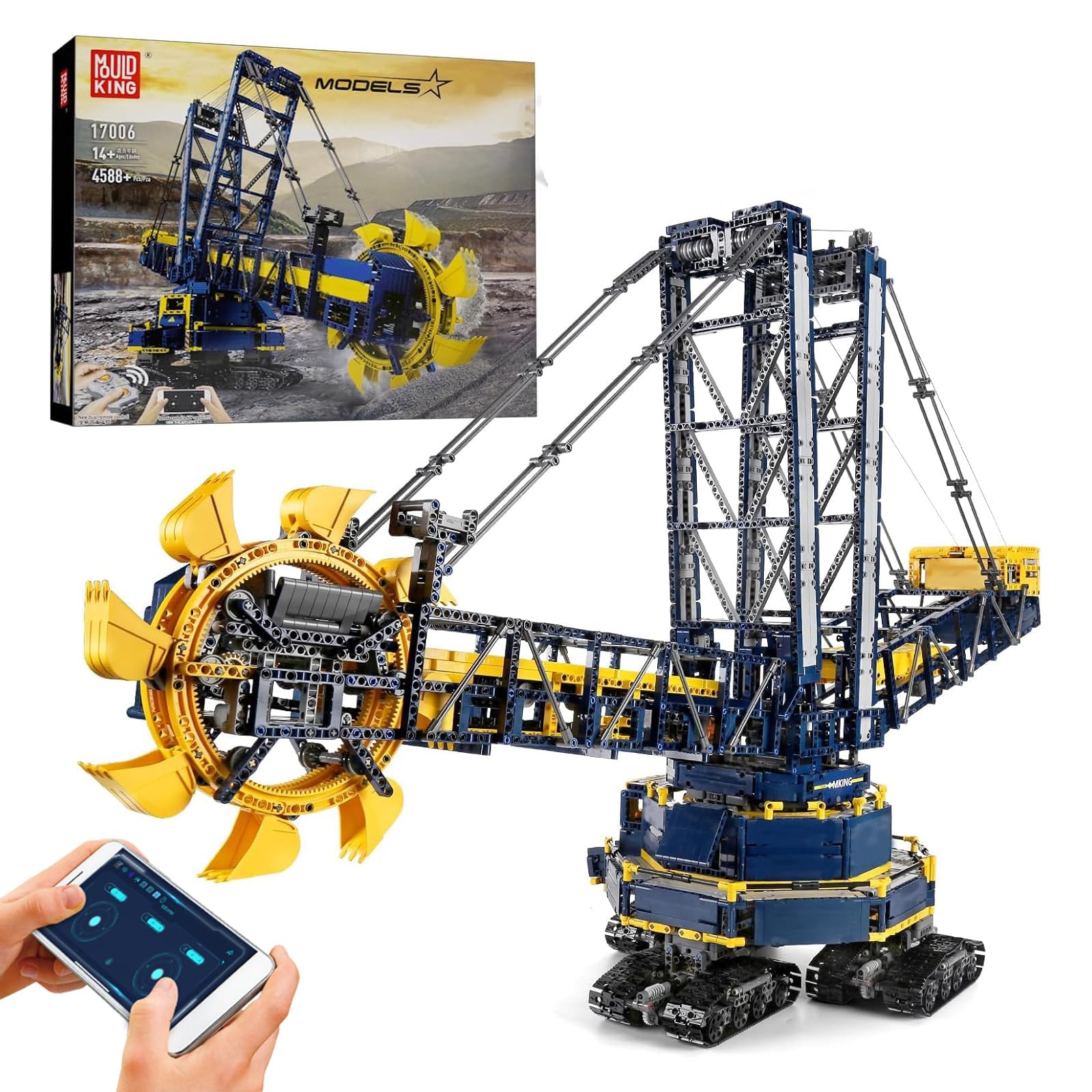 Mould King 17006 bucket wheel excavator APP remote control electric dynamic version of excavator model building blocks of the large engineering series, compatible with Mechanical Group