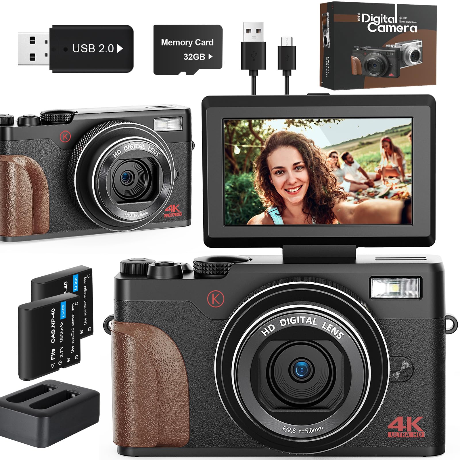 TURE 48MP 4K Digital Camera for Photography & YouTube Vlogging - 18X Zoom UHD Autofocus Video Camera with 3" 180° Flip Screen, 32GB TF Card & 2 Batteries - Compact Travel-picture-28