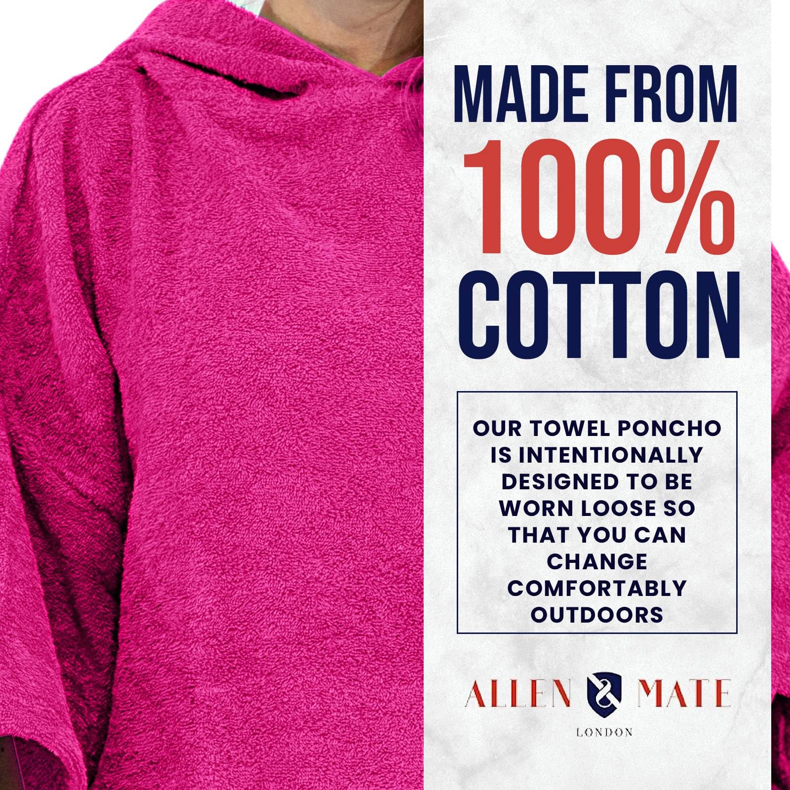ALLEN & MATE Asciugamano poncho con cappuccio per adulti, 100% spugna di cotone, accappatoio con cappuccio e tasche, per spiaggia, nuoto