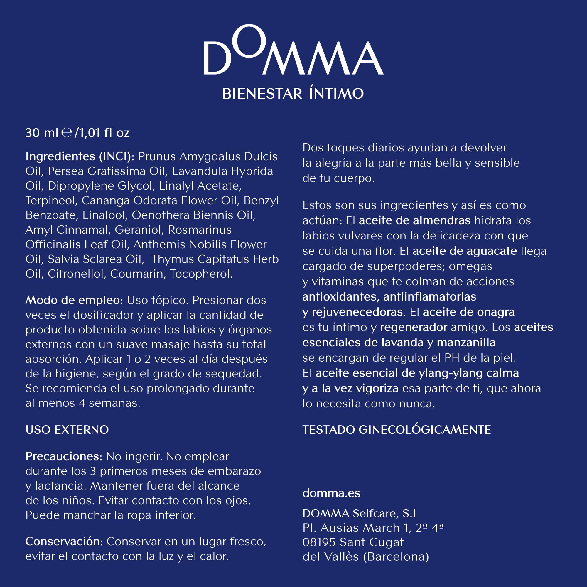 DOMMA Bienestar Íntimo Menopausia, Hidratante Vulvar, Uso Externo, 30 ml