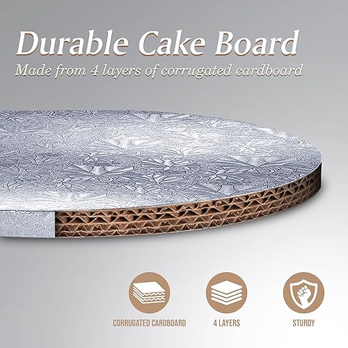 Miniatura 3 de Cakebon Tablas para tartas  Tambores resistentes de 12 pulgada de grosor  Bordes rectos profesionales lisos de 12 pulgadas, color plateado, paquete