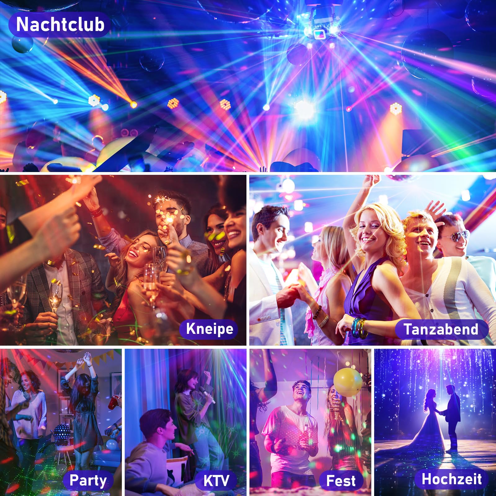 Discolicht Partylicht mit Dual Disco Bällen – RGB Sound-aktivierte Partylichter, Effekt Licht für DJ, KTV, Club, Weihnachtsfeier