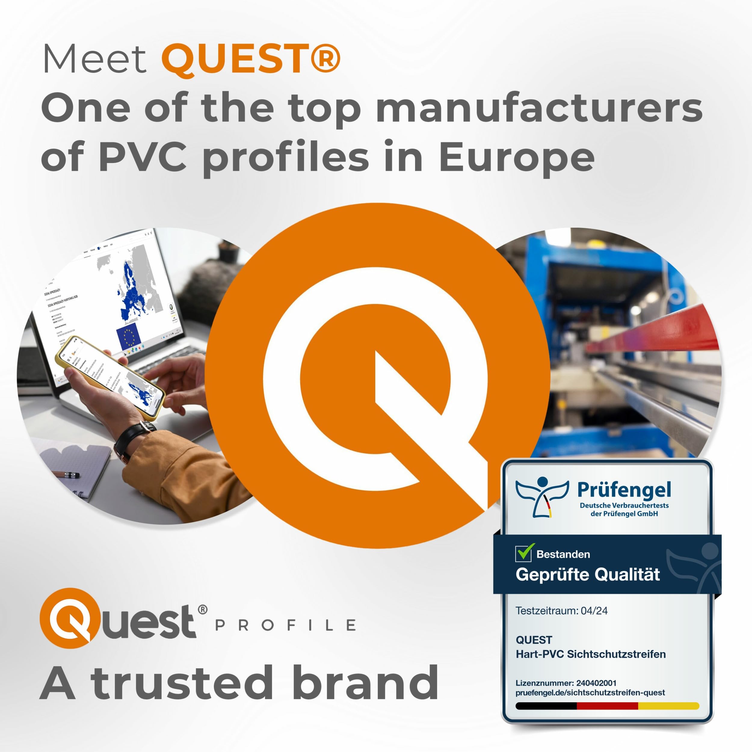 Quest Nastro per recinzione in PVC, 10 cm, stretto, per recinzioni a doppia asta, resistente alle intemperie, ai raggi UV, 900 g/m², rotolo da 52 m (grigio)