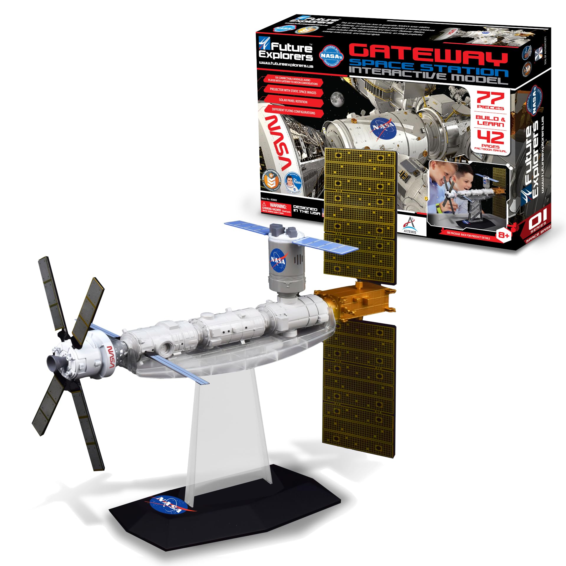 MUKIKIM NASA Future Explorers - Gateway Space Station Interactive Model. Build & Learn STEM Education & Interactive Space Exploration for Kids. with Projector, Orion Capsule & Rotating Solar Panel!