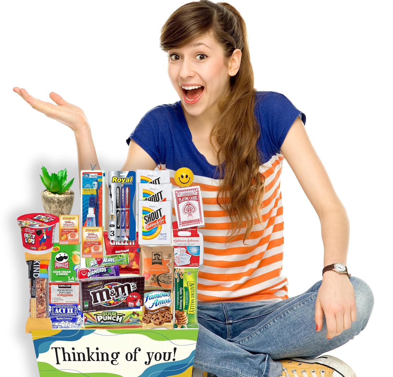 The Ultimate COLLEGE Student or Military Care package gift basket Essential item, Dorm Room Fun gift box with snacks, candy & games.