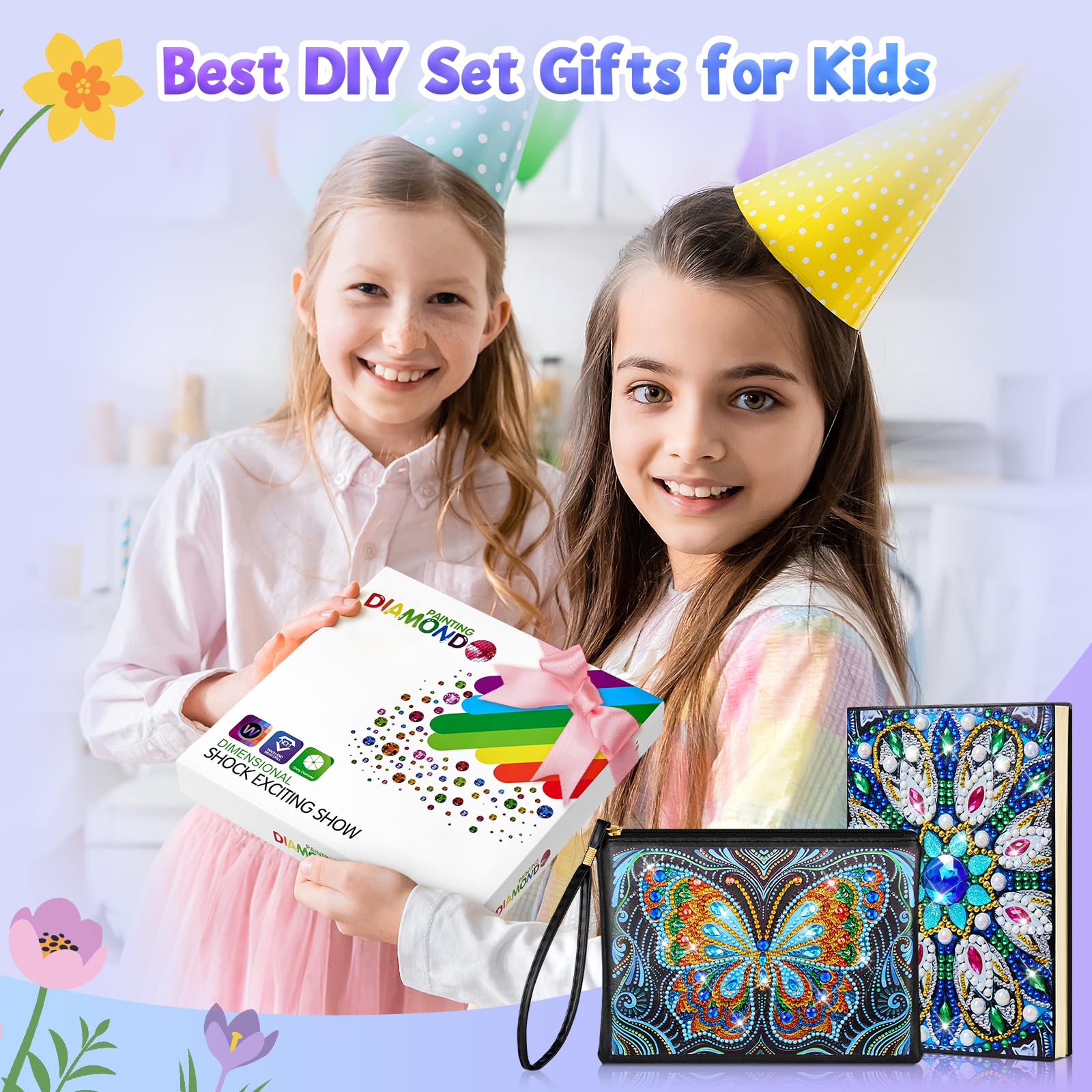 Enbagold Diamond Painting Kit Completo, Pittura Diamante Borsa e Taccuino A5, Diamond Painting Bambina, Regalo Bambina 6 7 8 9 10 Anni, Giochi Bambina 6-12 Anni Femmina -Farfalla Blu + Piuma Pavone