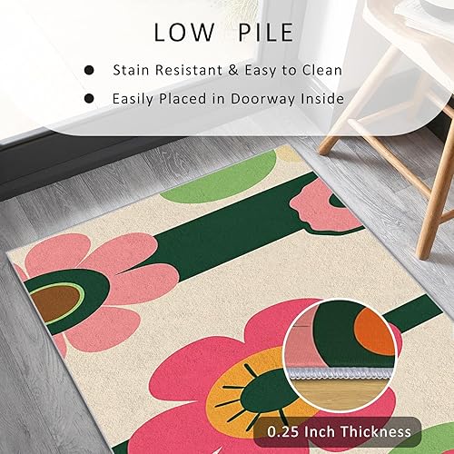 Miniatura 5 de Alfombra de pasillo retro de los años 60 y 70, de 3 x 6 pies, patrón colorido floral, antideslizante, lavable, alfombra retro de los años 60 y 70
