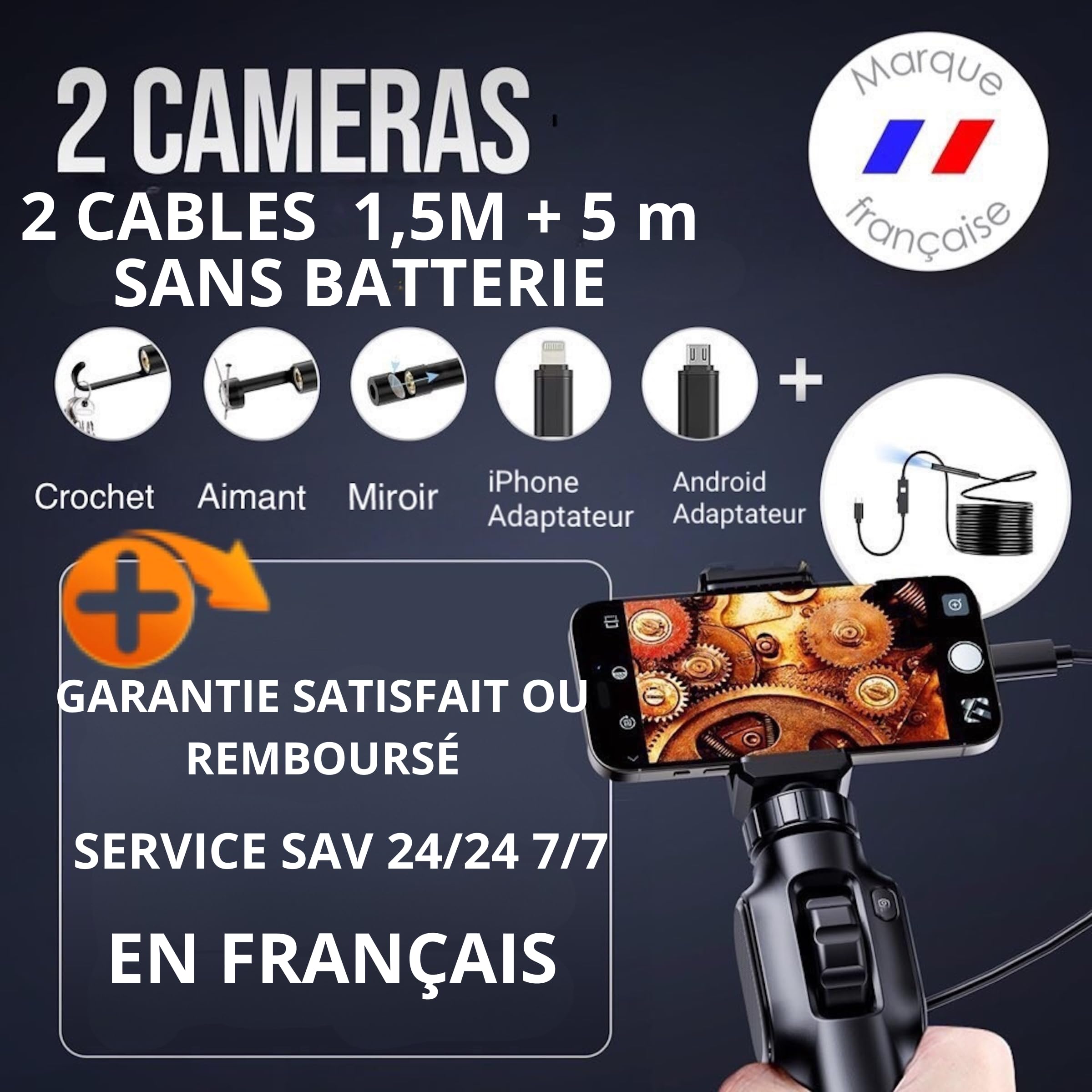 2 x przemysłowa kamera endoskopowa 1920P z 8 diodami LED, obrotowy endoskop 2 m + 5 m przewodowa kamera do kanalizacji mechanicznej, kompatybilna z systemami Android/iPhone
