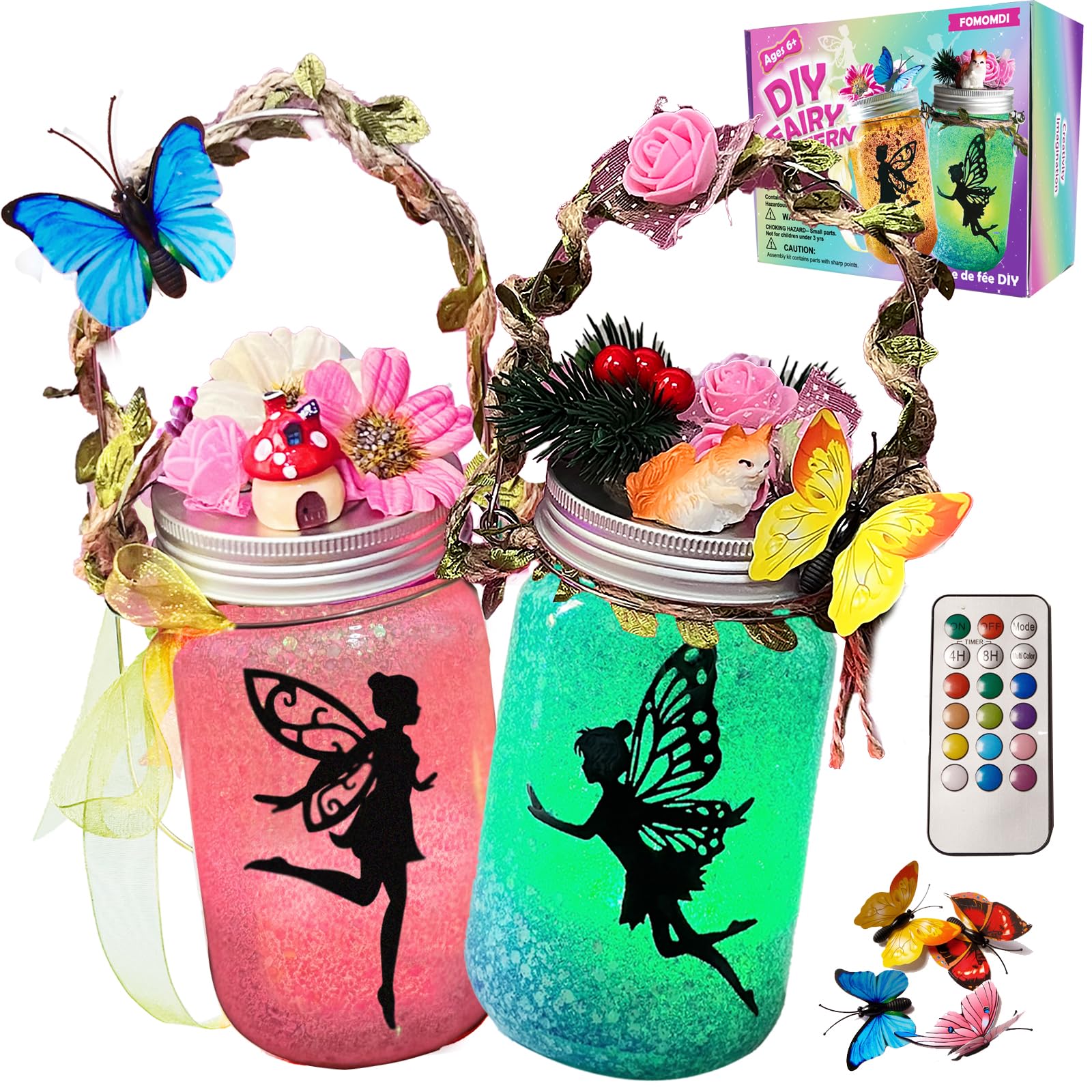 FOMOMDI Fées DIY dans un bocal, kit de veilleuse lanterne de fée à changement de couleur avec télécommande, cadeaux et activités pour enfants filles pour anniversaire et fêtes, jouets de bricolage