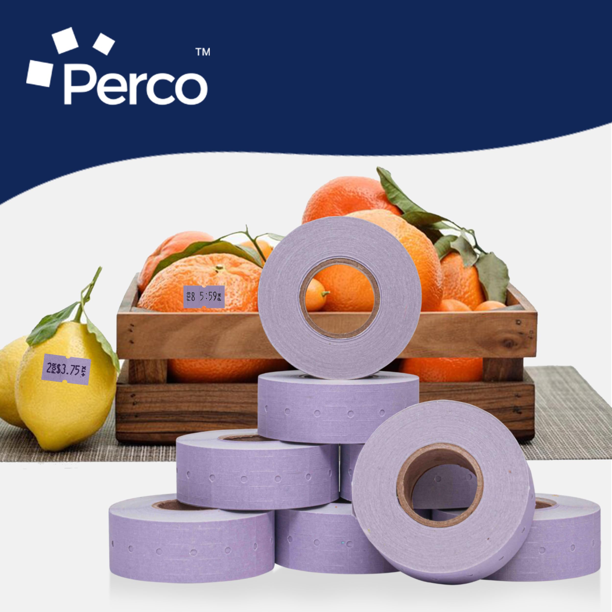Perco Étiquettes à 1 ligne Lavande – 10 manches, 80 000 étiquettes vierges pour pistolets à prix et date Perco 1 ligne