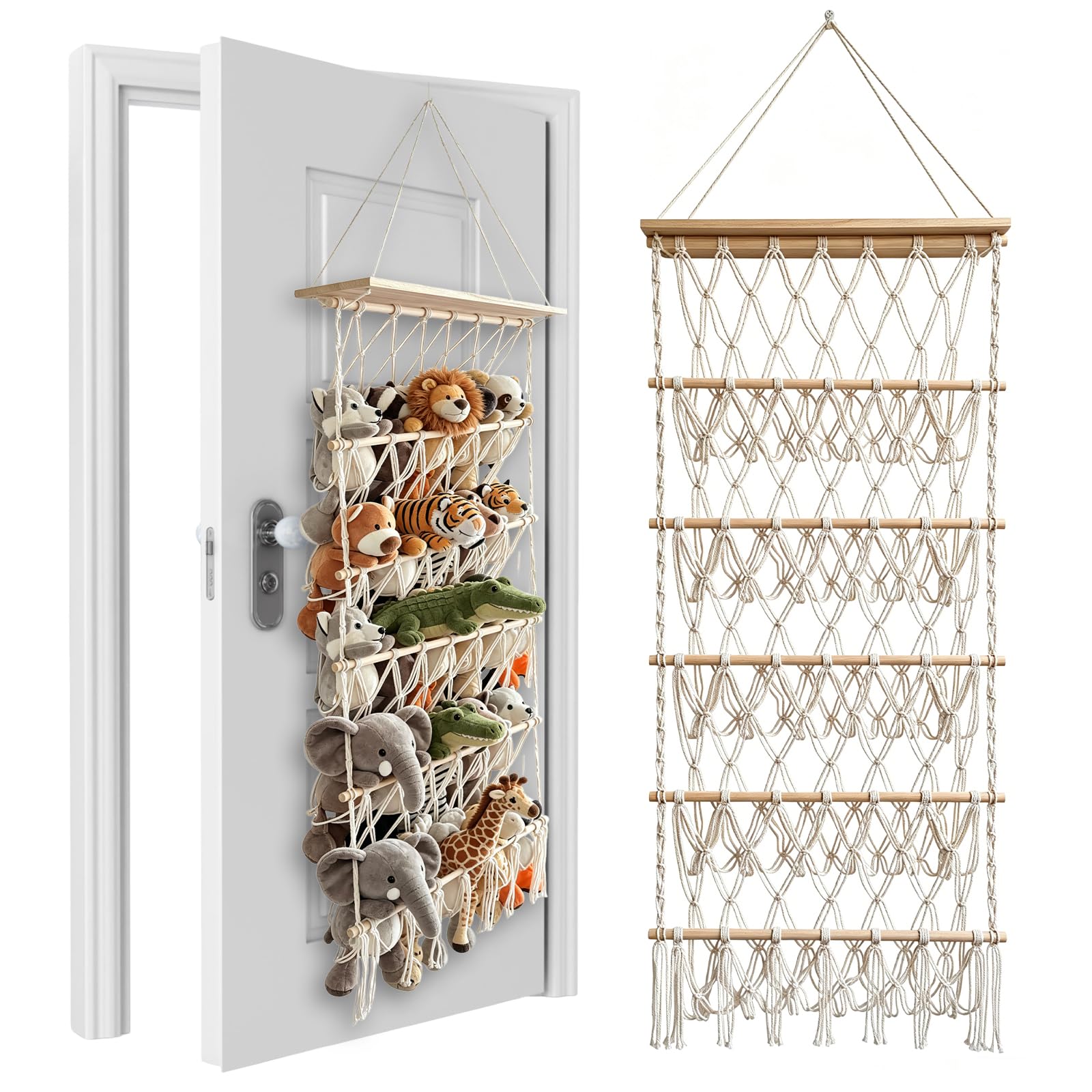 ZYNERY Over Door Toy Storage, 5-Layer Plush Toy Storage, Large Capacity Toy Storage Net, Safe Nursery Hanging Organizer for Kids Baby Nursery Wall Bedroom Room Decor