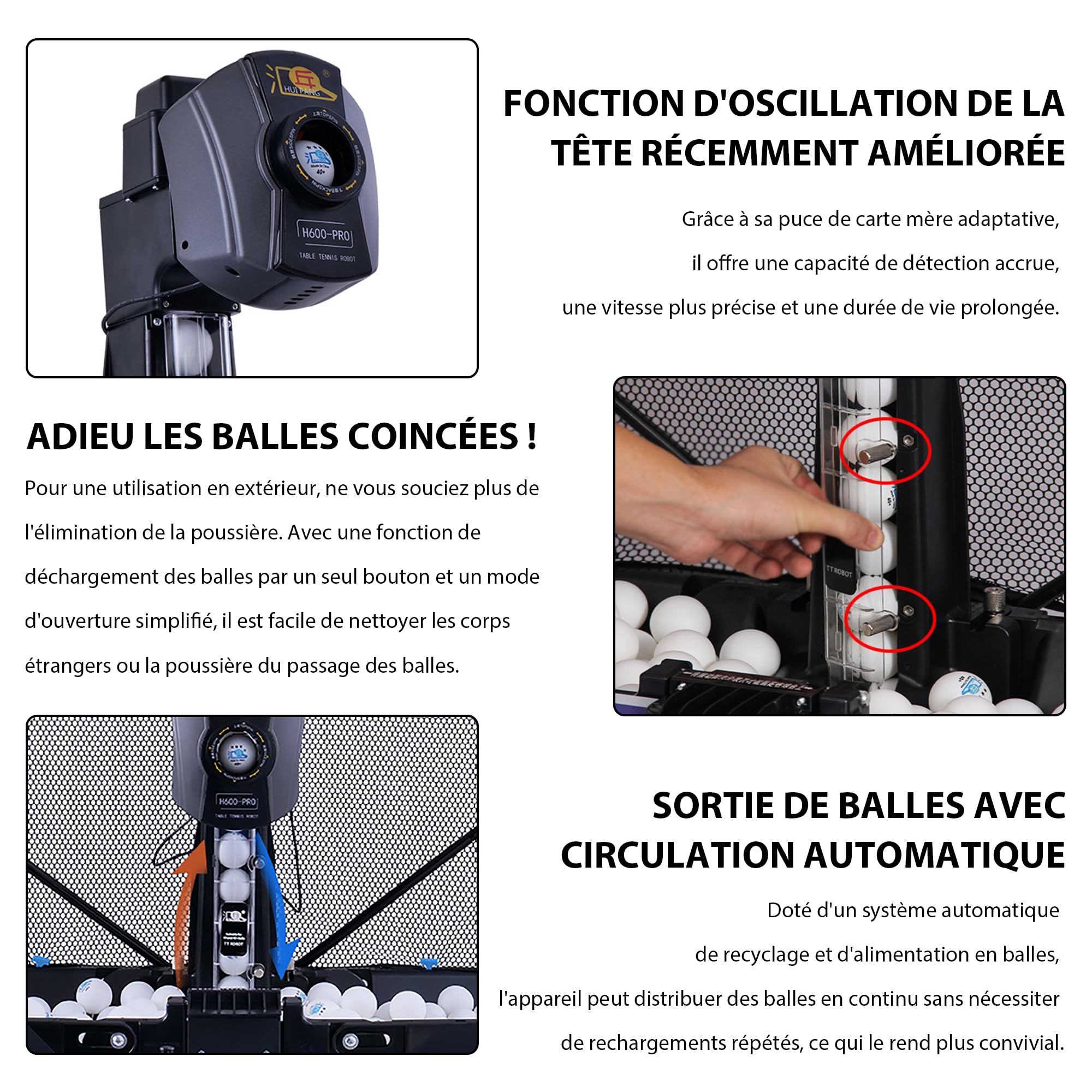 Robot Tennis de Table avec Filet 50W Robot Ping-Pong Robot Lanceur de Balles de Tennis de Table Machine Automatique de Balle Ping-Pong Robot 30-85 Balles/Minute pour l'Entraînement
