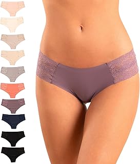 Pretty Sweet Intimates Women’s Seamless Cheeky Bikini Underwear, Pack of 10- Laser Cut, No Show Cheeky Panties with Lace
