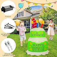 Vista 4 de Decoraciones inflables de pastel de cumpleaños de 4 pies, con velas, luces LED integradas, pastel de cumpleaños, decoración de patio al aire libre