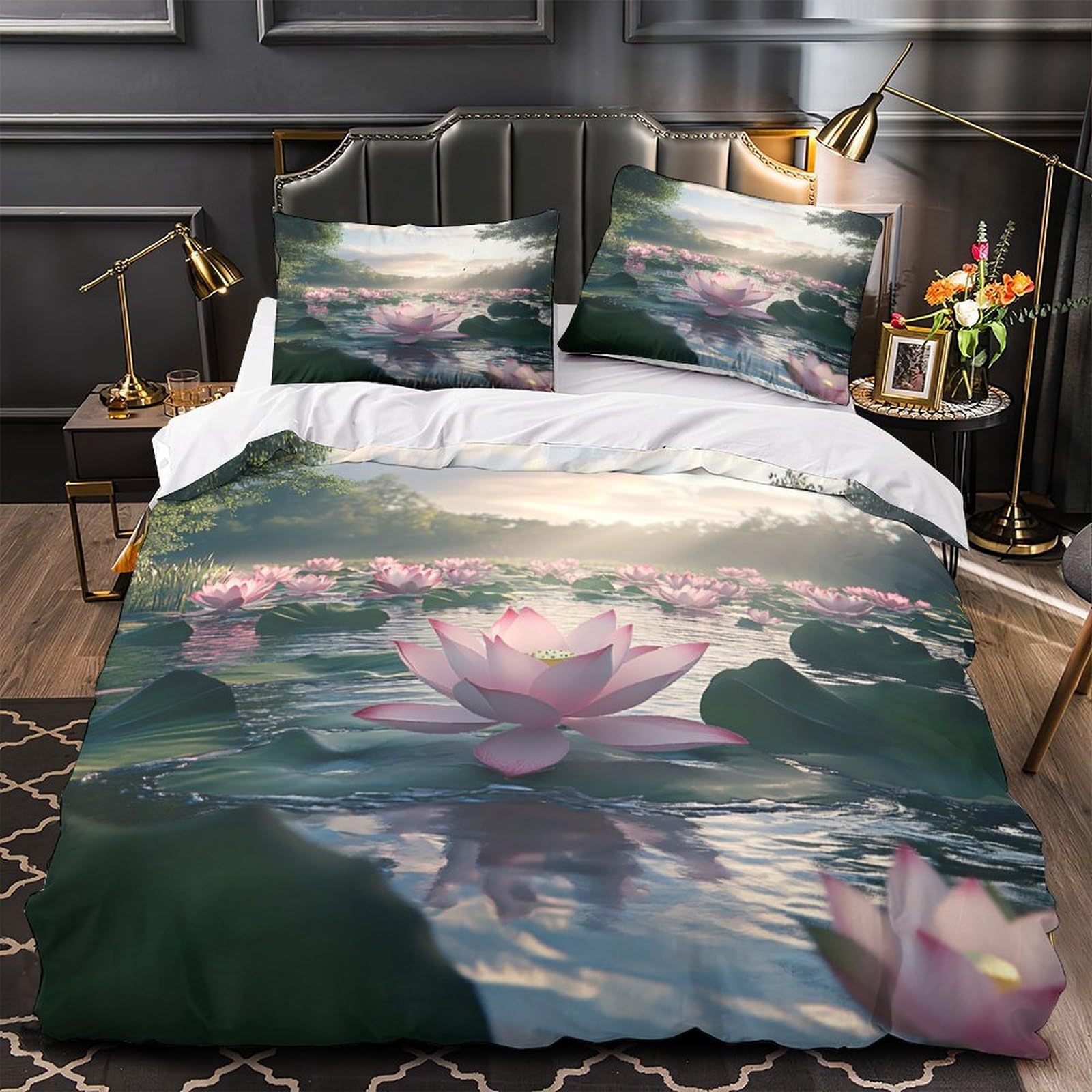 Housse de couette lotus rose pour créer un paysage serein de la nature dans une chambre d'enfant