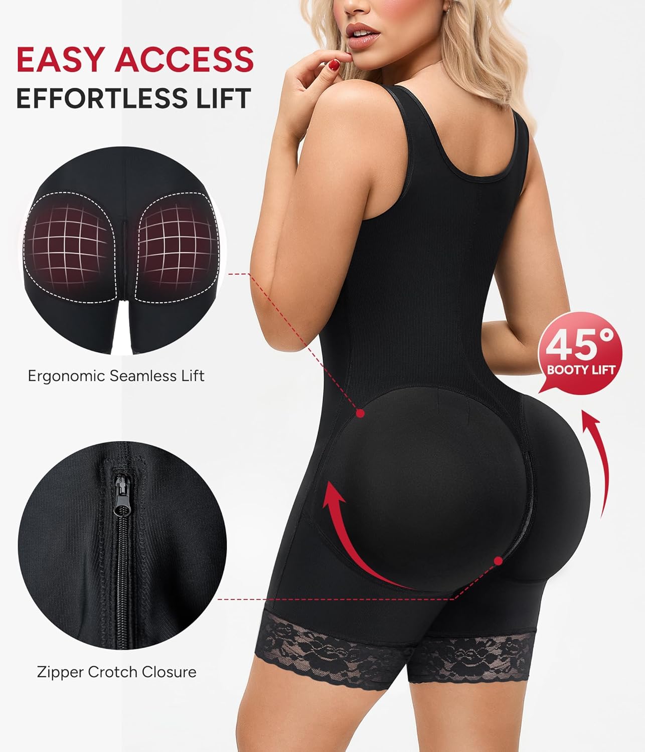 Nebility Fajas Colombianas Moldeadoras Shapewear for Women Tummy Control Postpartum Body Shaper Bodysuit with Zipper Crotch - Image 4