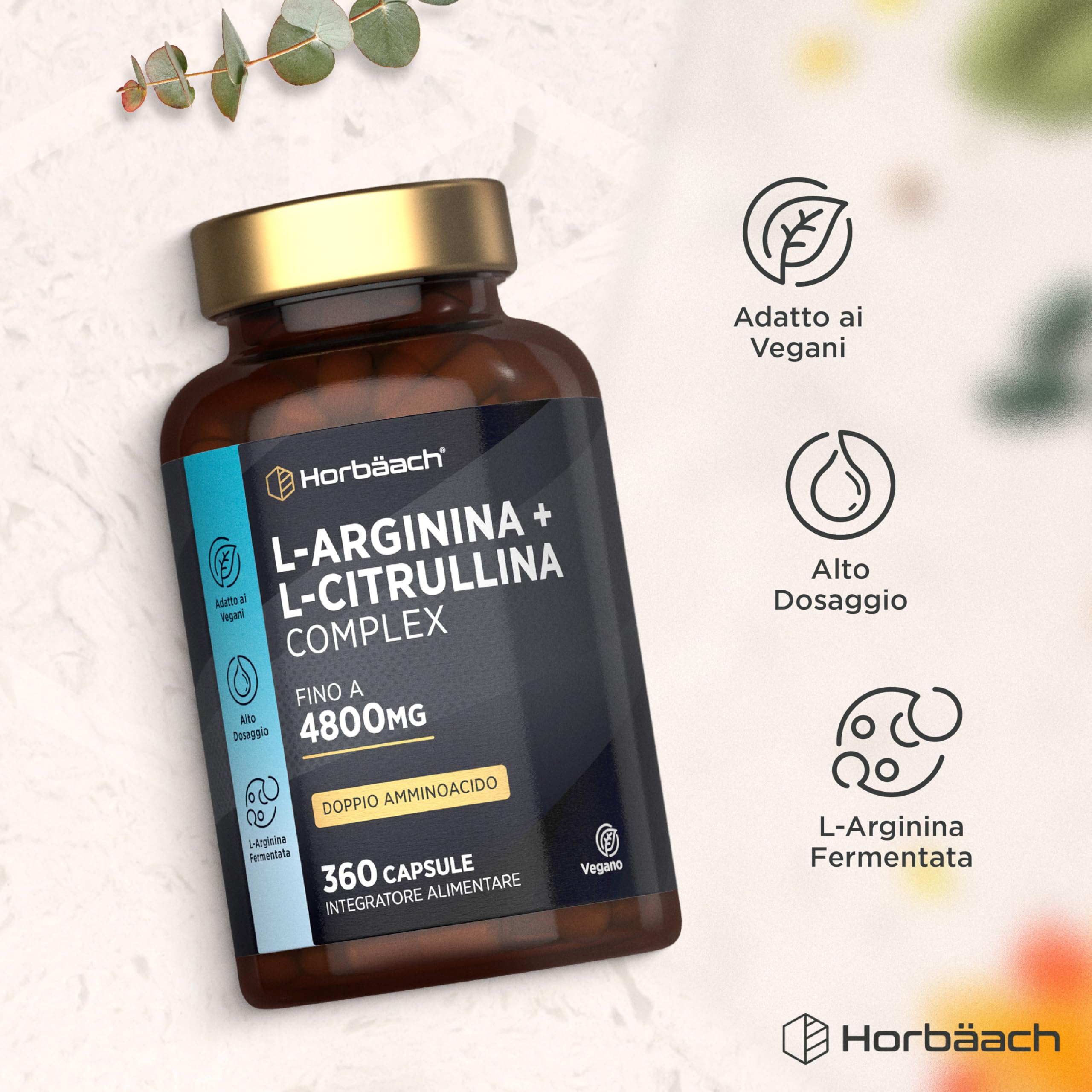 L Arginina e Citrullina 4800mg | 360 Vegano Capsules | Complesso di amminoacidi | Arginina Citrullina | Horbaach
