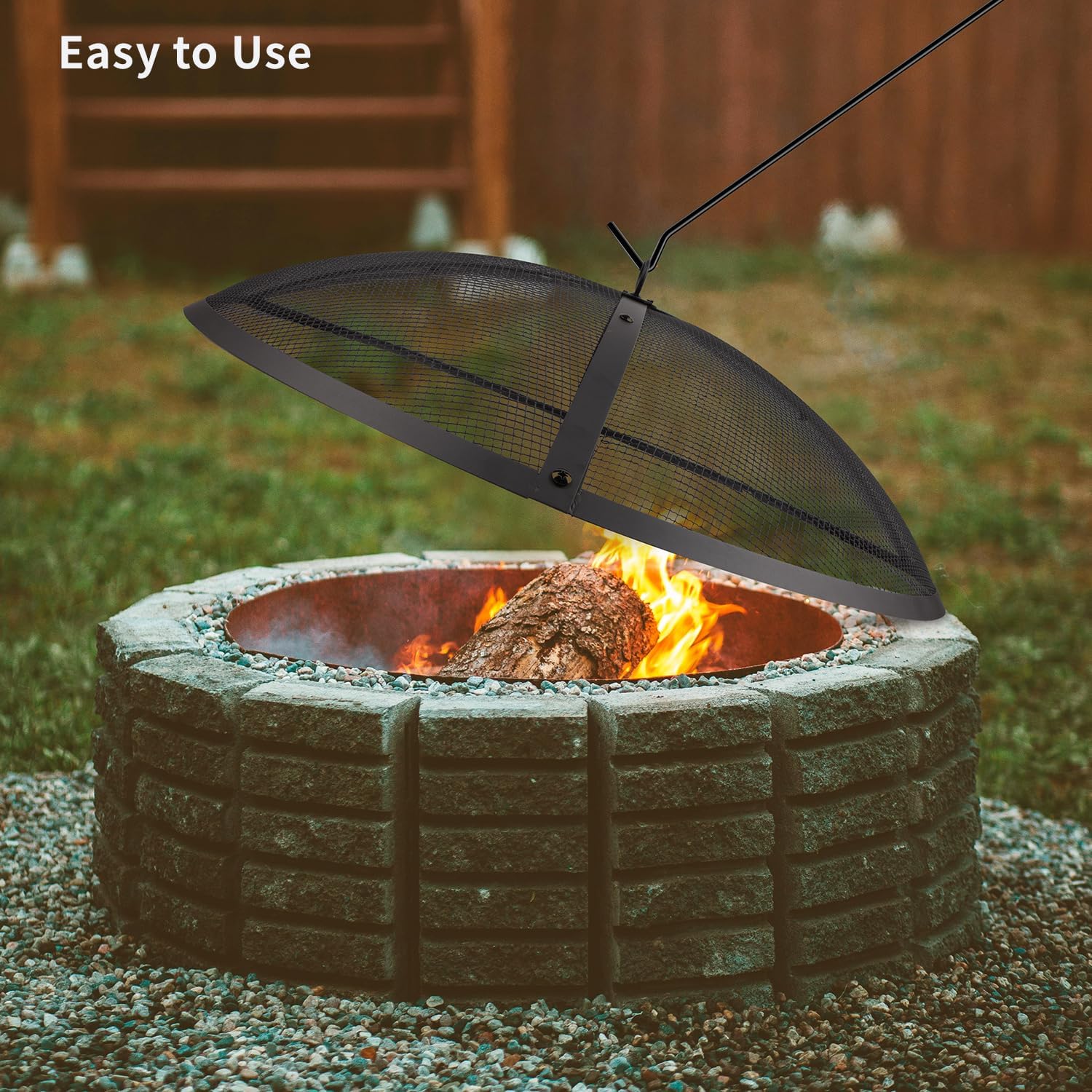 32Inch Heavy Duty Steel Fire Pit Spark Screen Cover,Outdoor Round Patio Mesh FirePit Screens Guard,Domed Fire Pit Ember Lid with Handle