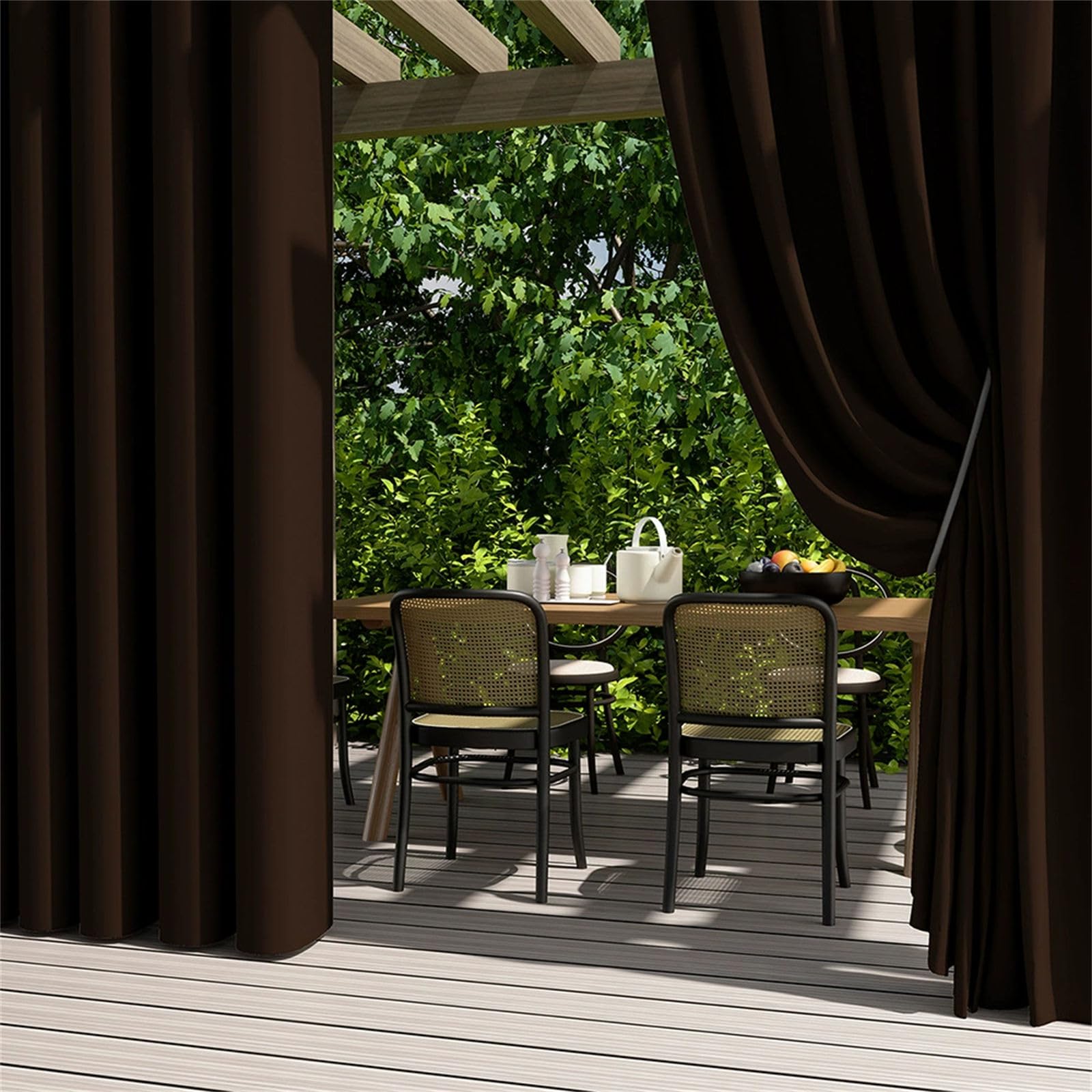 Hiseng Outdoor Curtains Waterproof Garden, 2 Panels Blackout Pergola Curtain Eyelet Top, Thick Privacy Thermal Insulated for Gazebo Patio Porch (Brown,132x243cm)