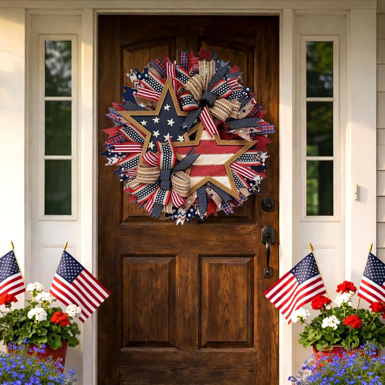 250th Anniversary Patriotic Wreath,All-Weather Farmhouse Outdoor Holiday Decoration,Memorial Wreaths 3D Eagle Wreaths for Front Door, Red White and Blue Wreath. (A)