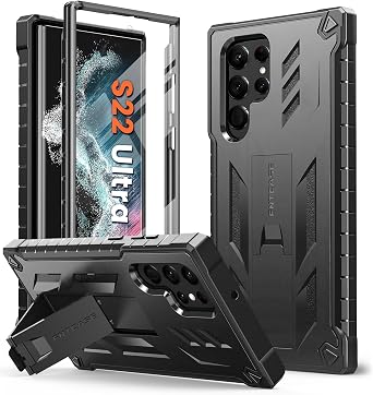 FNTCASE for Samsung Galaxy S22 Ultra Case Built-in Screen Protector & Kickst-Body Dual Layer Rugged Military Grade Shockproof Protection Heavy Duty Protective Phone Cover 5G-Black