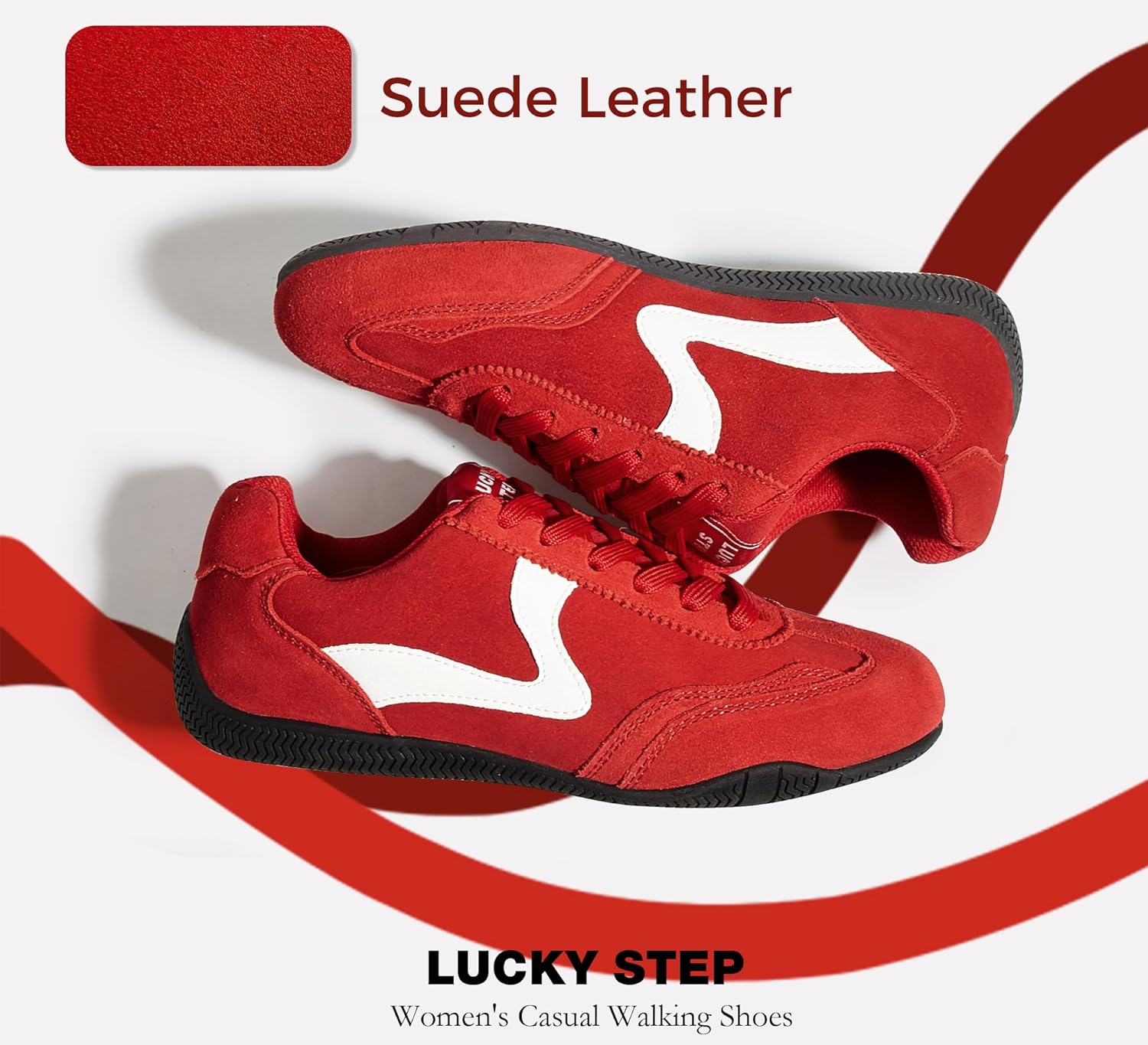 LUCKY STEP Women's Casual Walking Shoes Lifestyle Lightweight Suede Classic Non Slip Trendy Cute Comfortable Running Retro Lace-up Fashion Sneakers - Image 5
