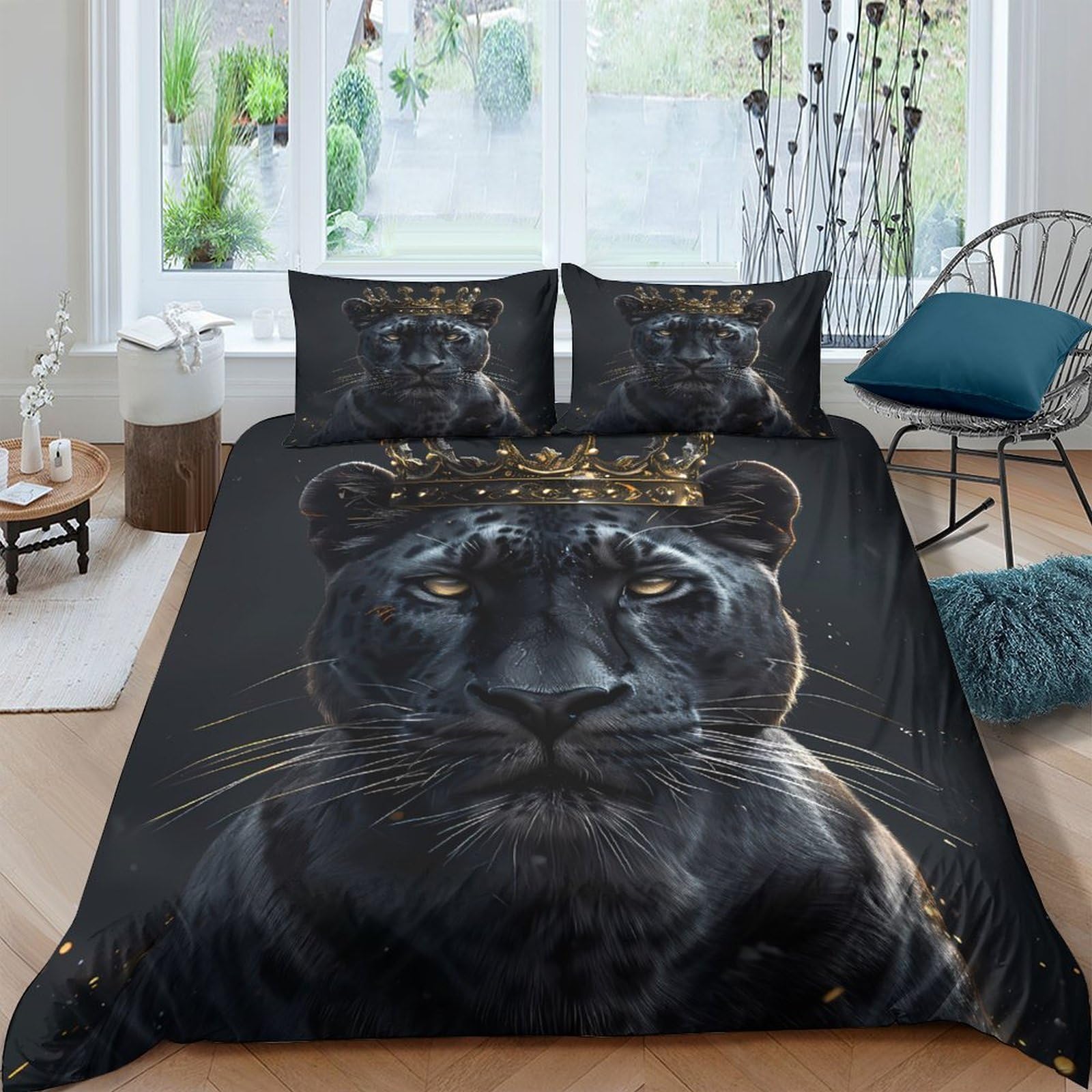 Ctjqhvkz Style-4 3D Printed Black Panther Fitted Sheet Microfiber Soft Breathable Crown Animal Pattern Mattress Cover For Bedroom Decor Single（135X200cm）